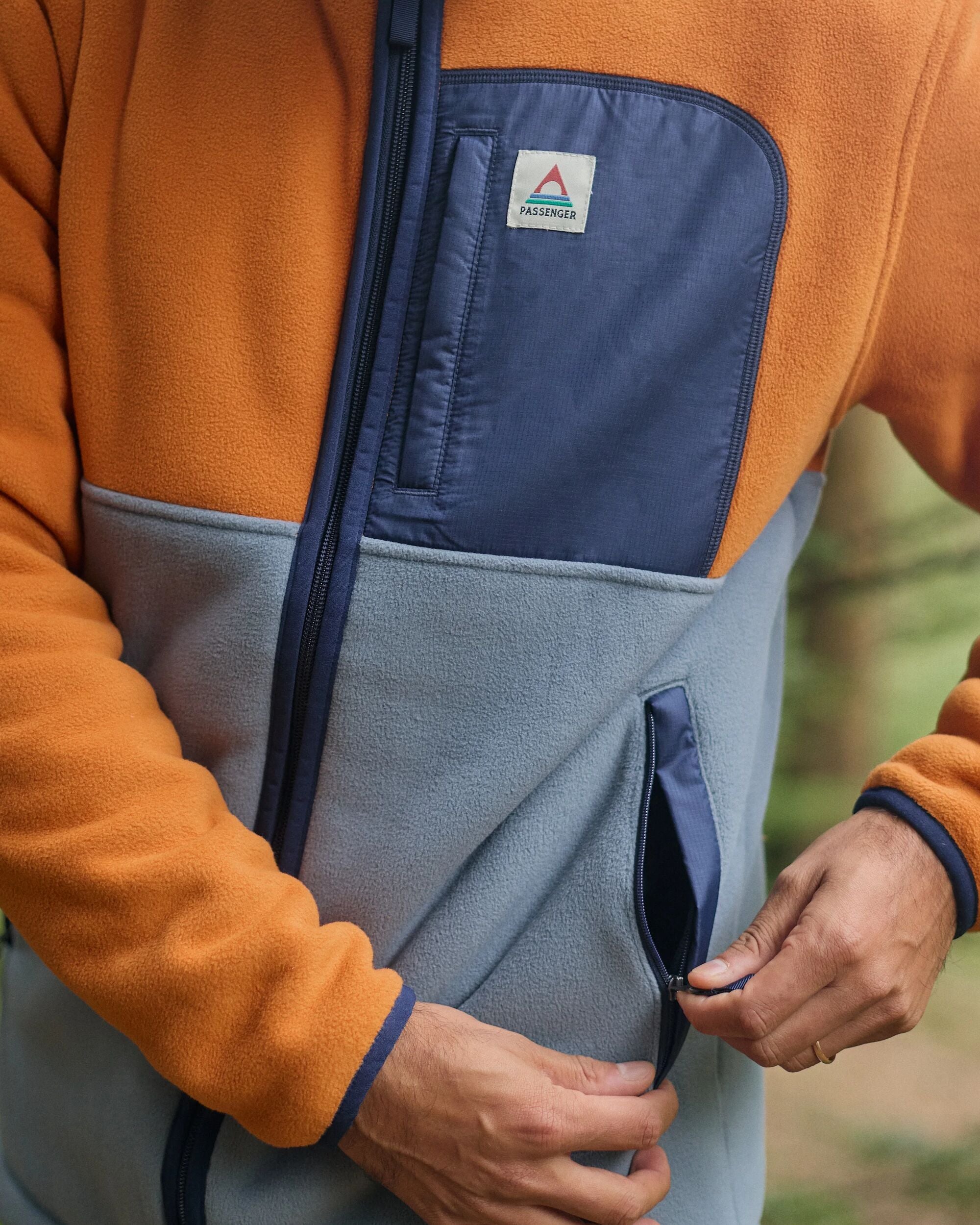 Loch Hooded Recycled Polar Fleece - Sunset Orange/Storm Grey - Lifestyle