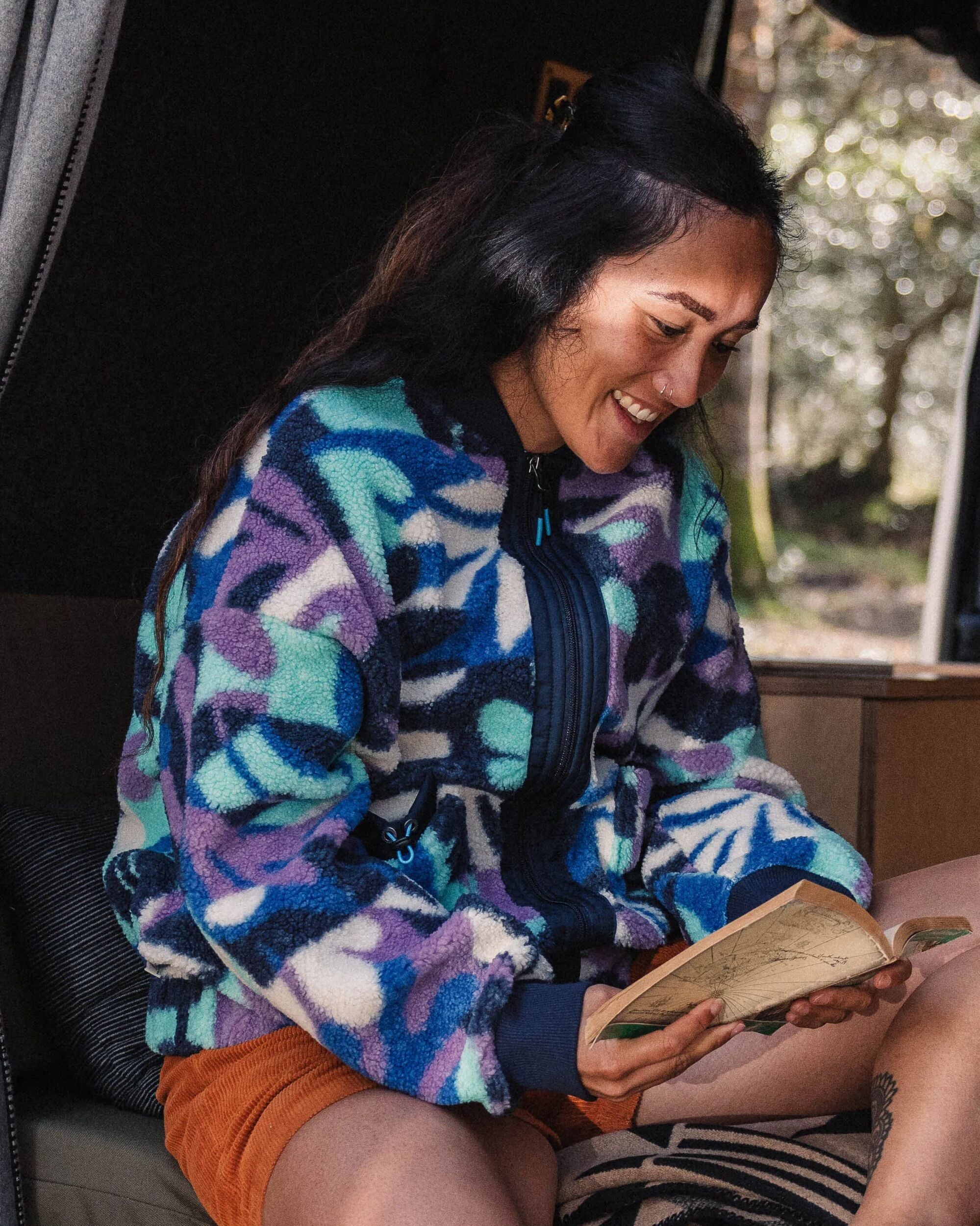 Lucia Recycled Sherpa Fleece - Mountain Foliage Purple - Lifestyle