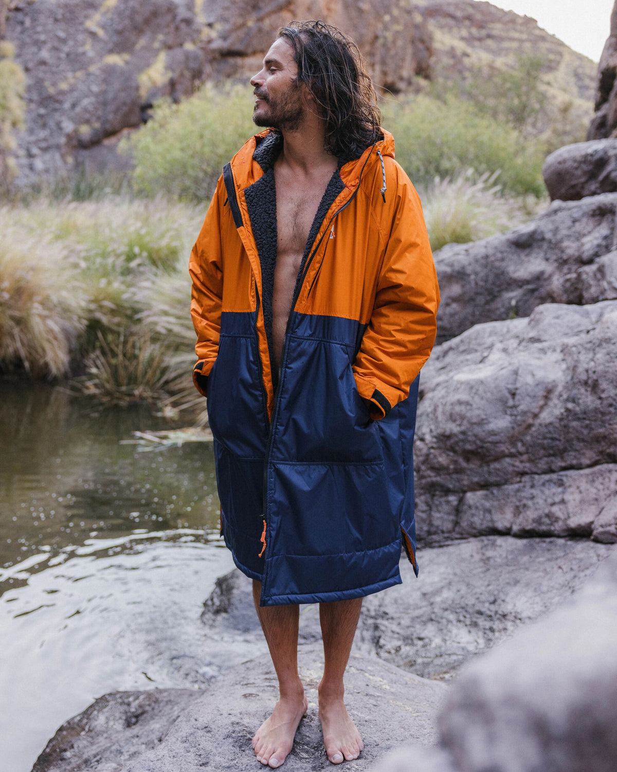 Waves Sherpa Lined Changing Robe - Sunrise Orange/Rich Navy - Lifestyle - Male