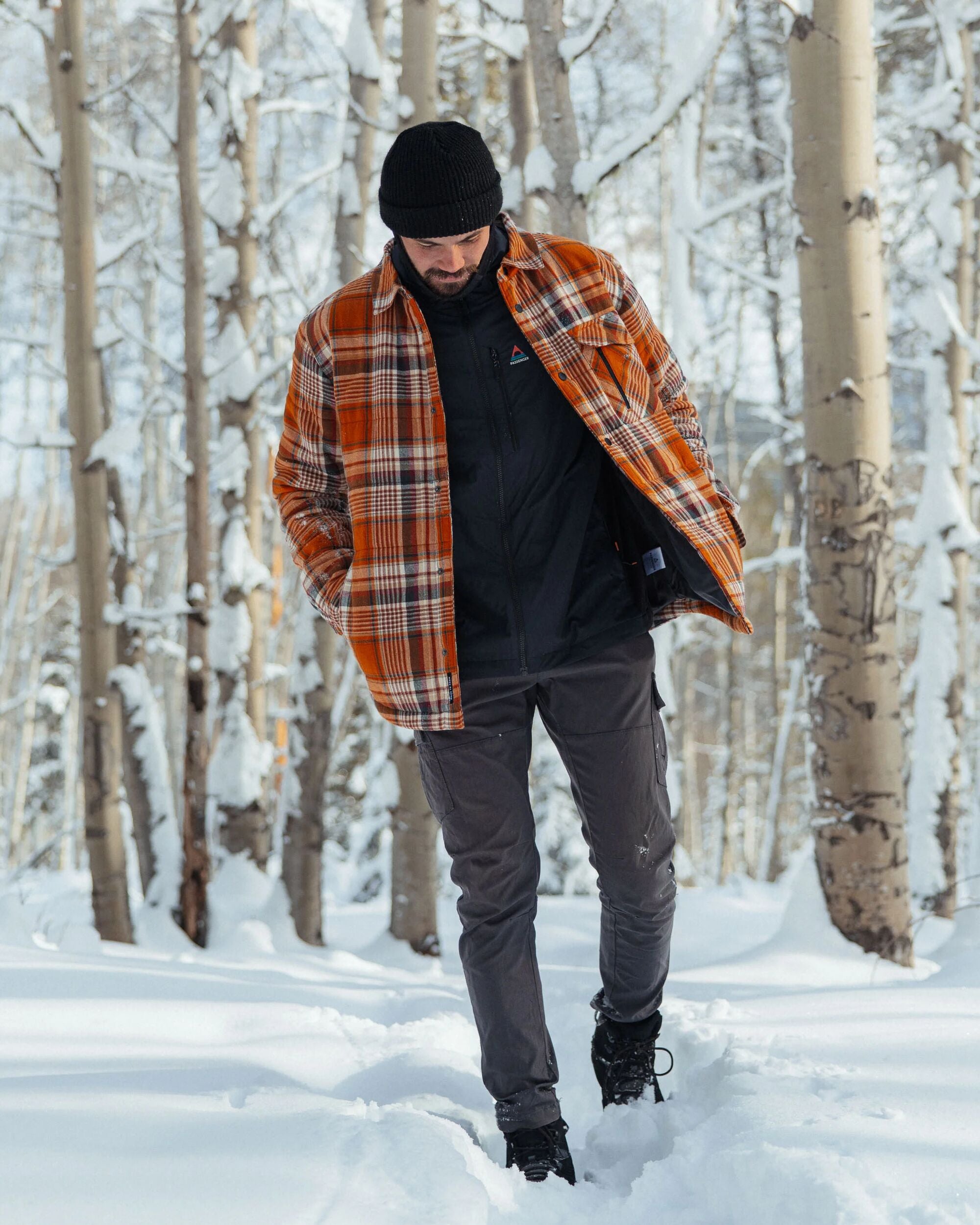 Taranaki Quilted Overshirt - Retro Orange Check -