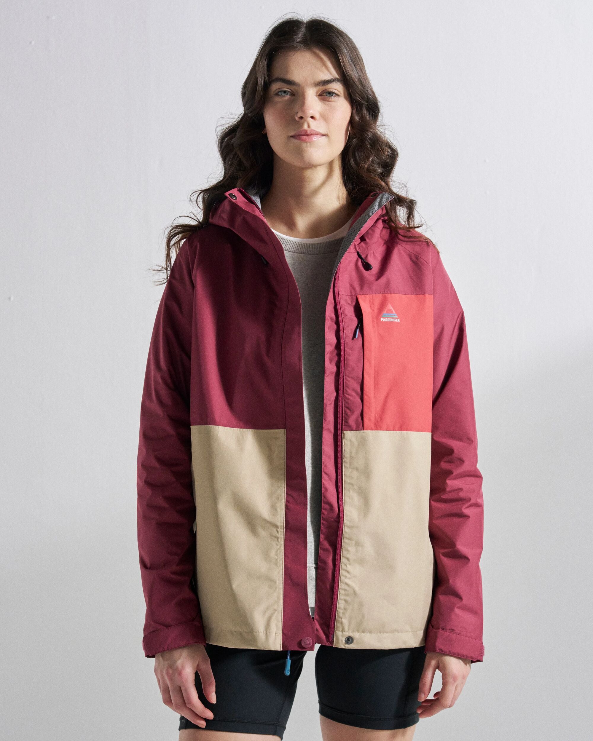 Trailscape Women's Waterproof Jacket - Maroon/Stone - Studio Model