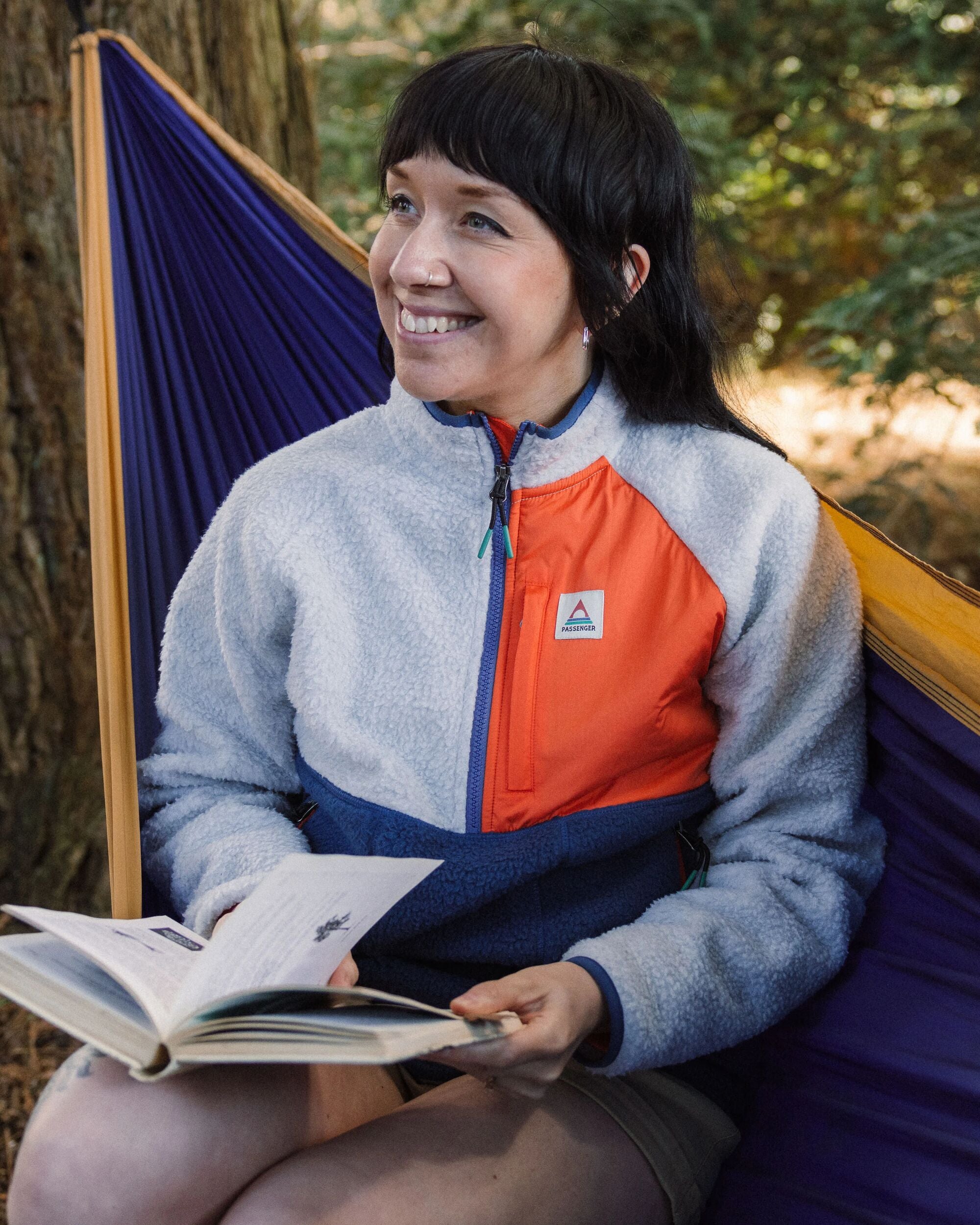 Home Recycled Sherpa Fleece - Grey Marl/Dark Denim - Lifestyle