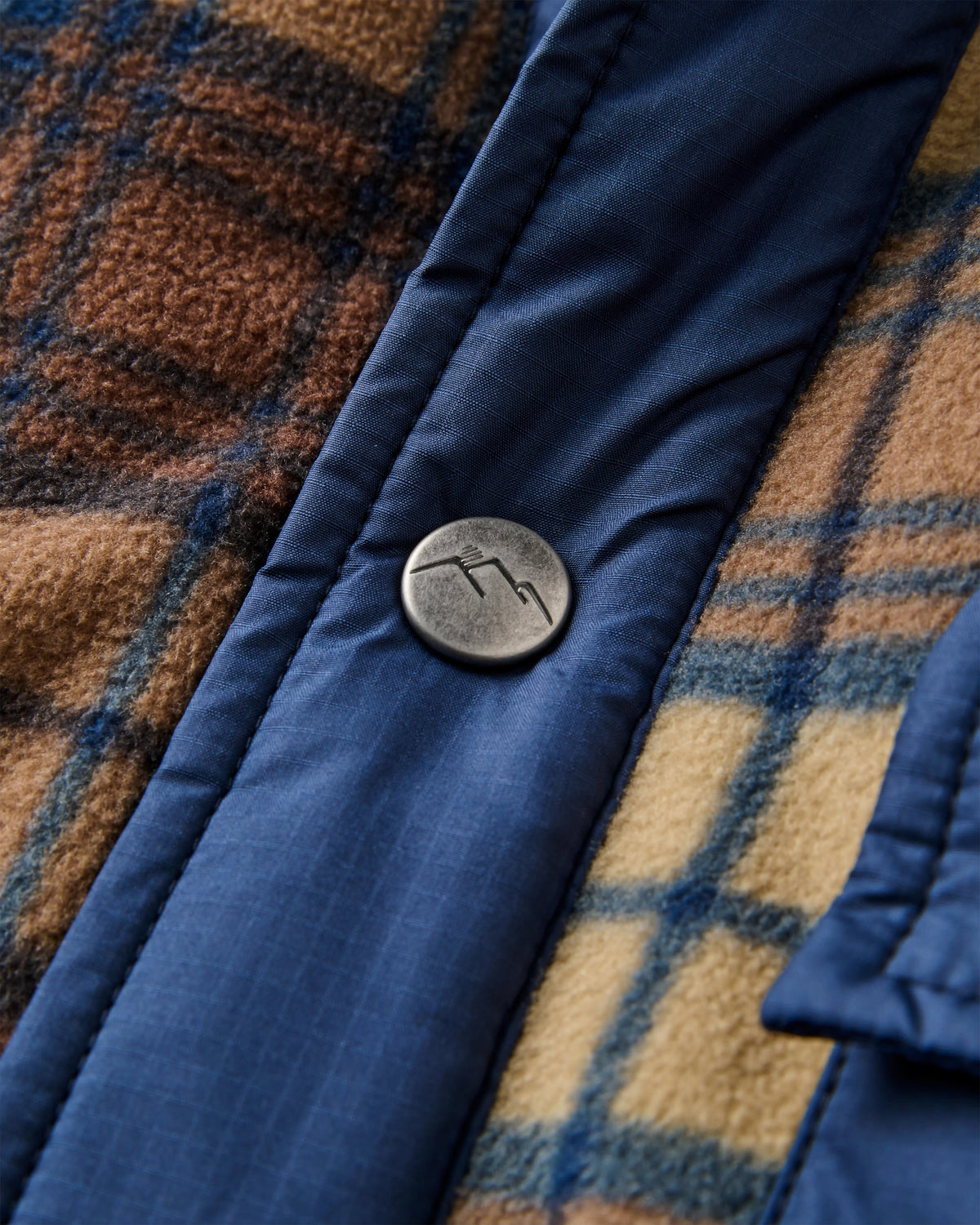 Firelight Sherpa Lined Overshirt - Rich Navy/Caramel Check - Flatlay