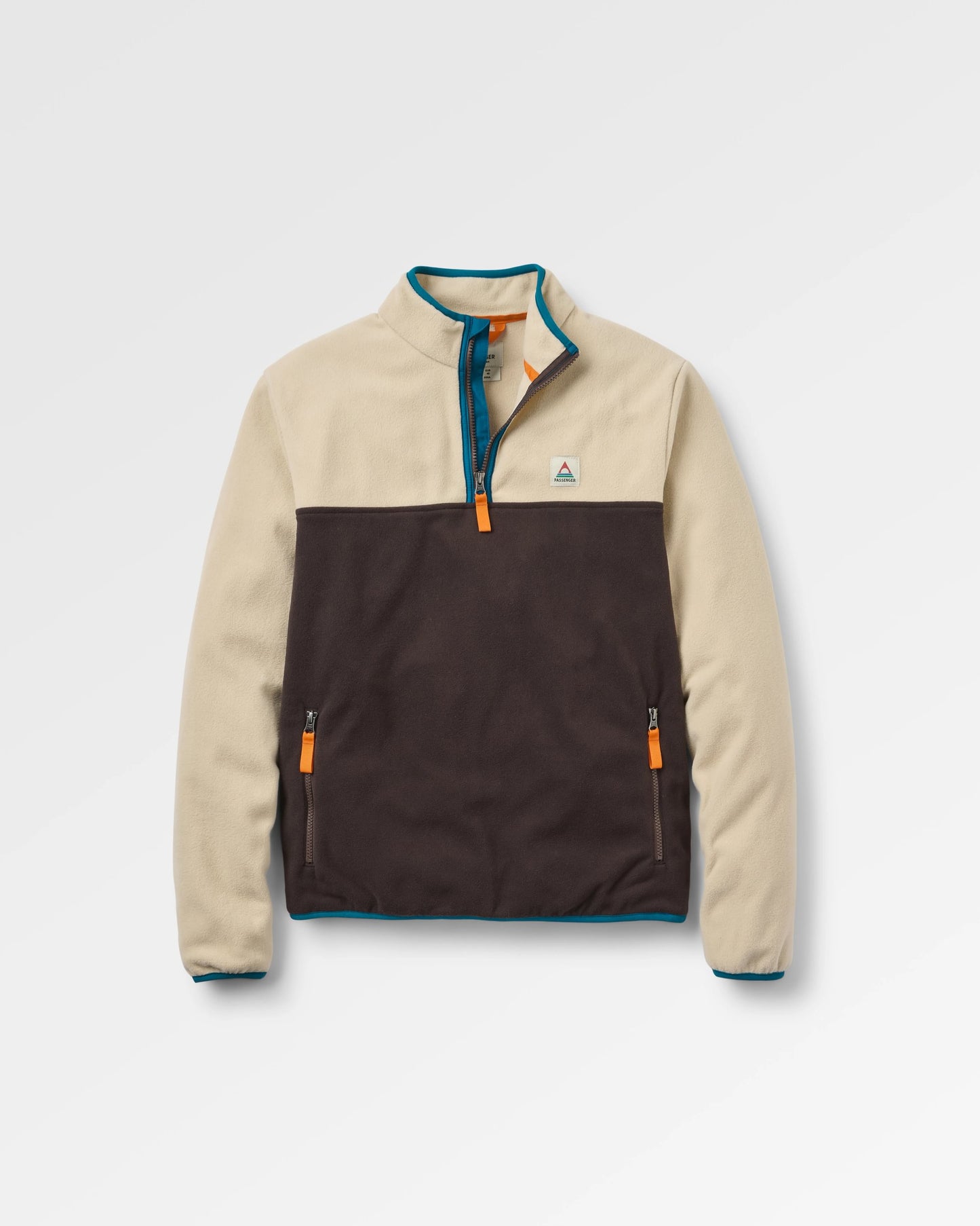 Set Off Recycled Polar 1/4 Zip Fleece - Oatmeal/Espresso - Flatlay