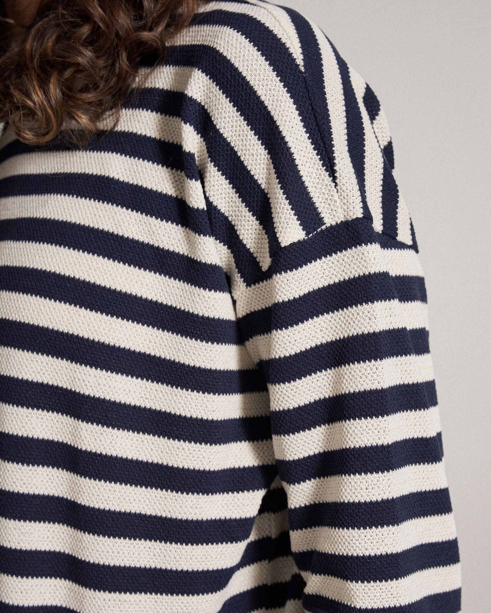 Panorama Striped LS T-Shirt - Deep Navy - Studio Model