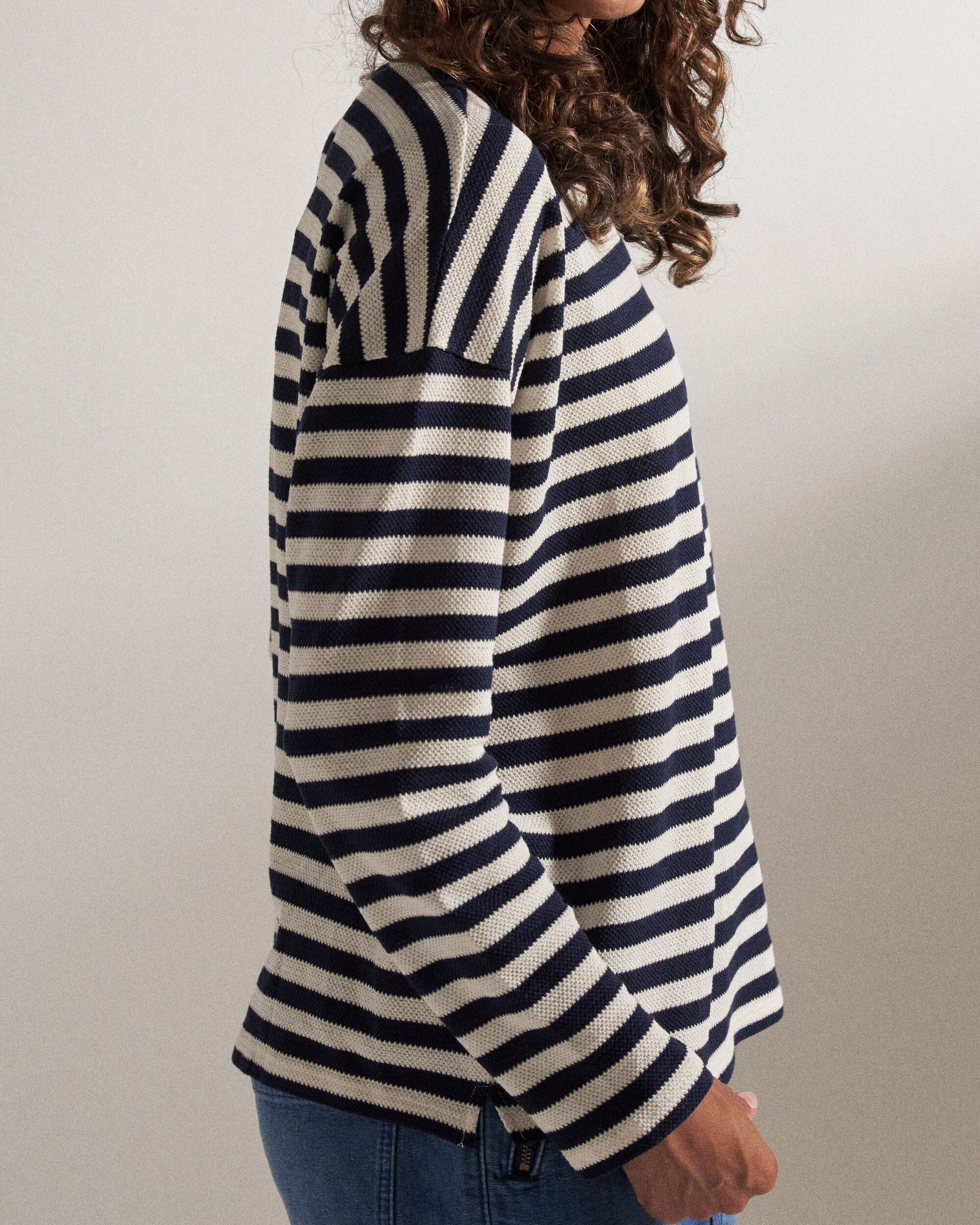Panorama Striped LS T-Shirt - Deep Navy - Studio Model