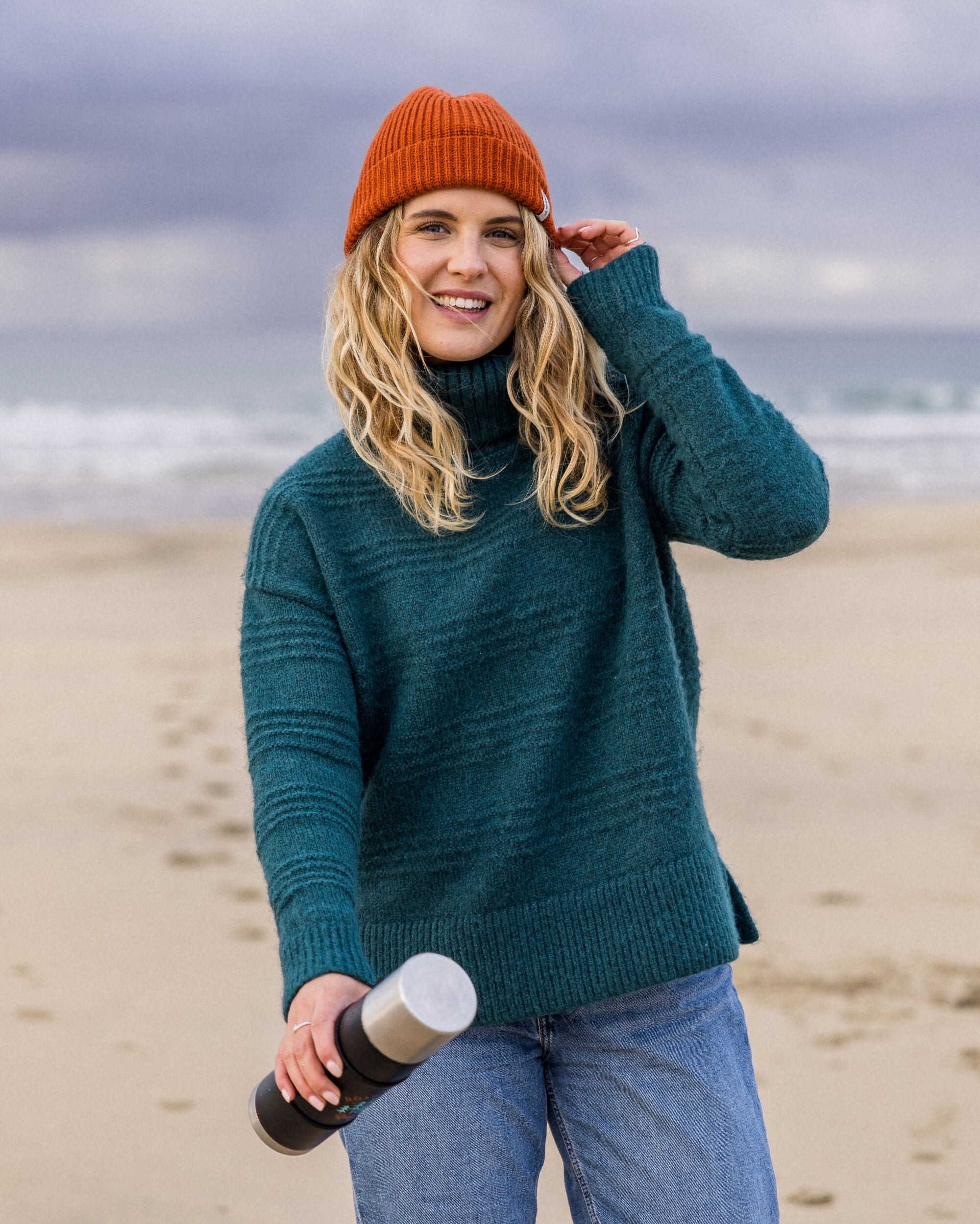 Snug Recycled Polo Neck Knitted Jumper - Mediterranean -