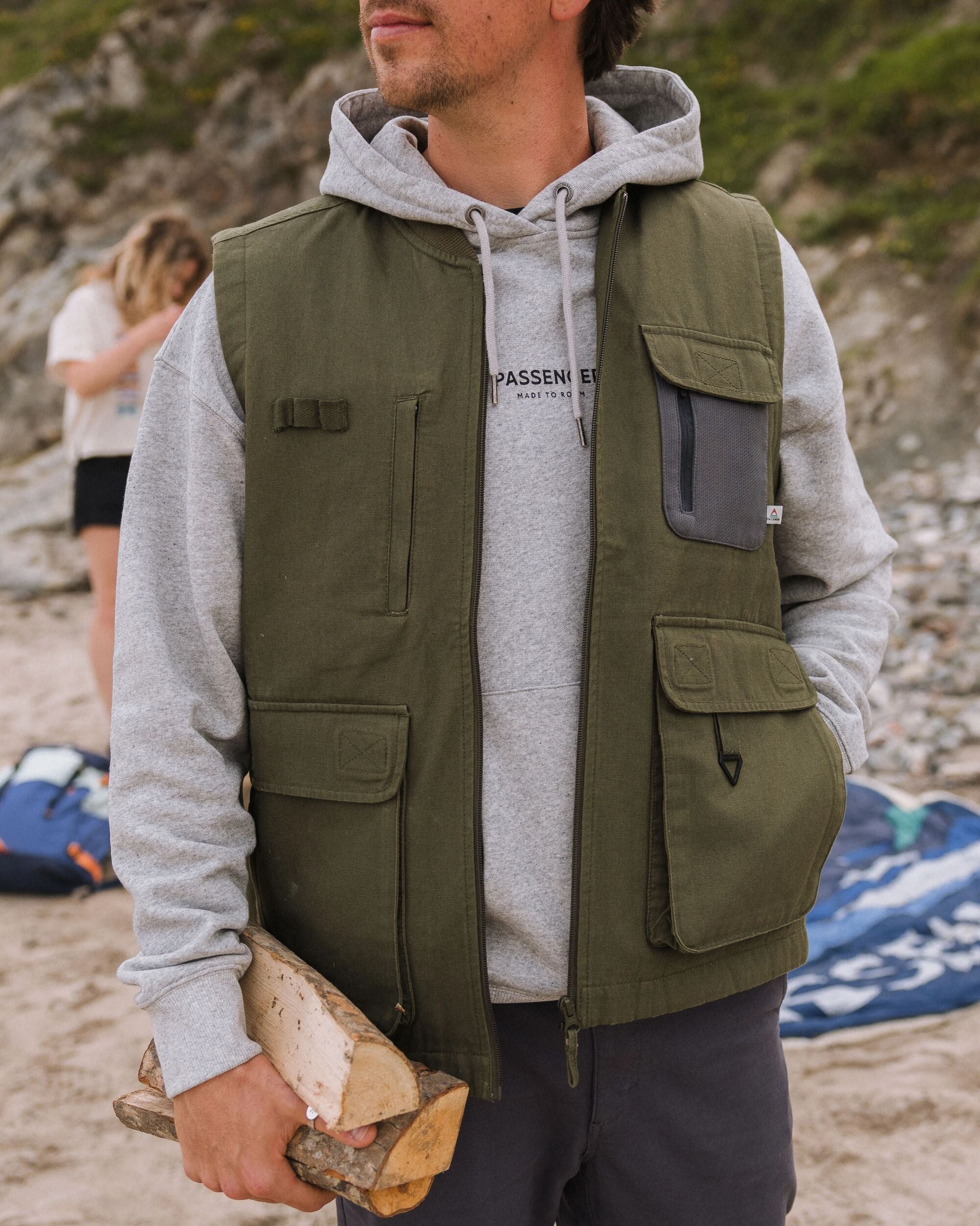 Explorers Organic Cotton Canvas Gilet - Khaki - Lifestyle
