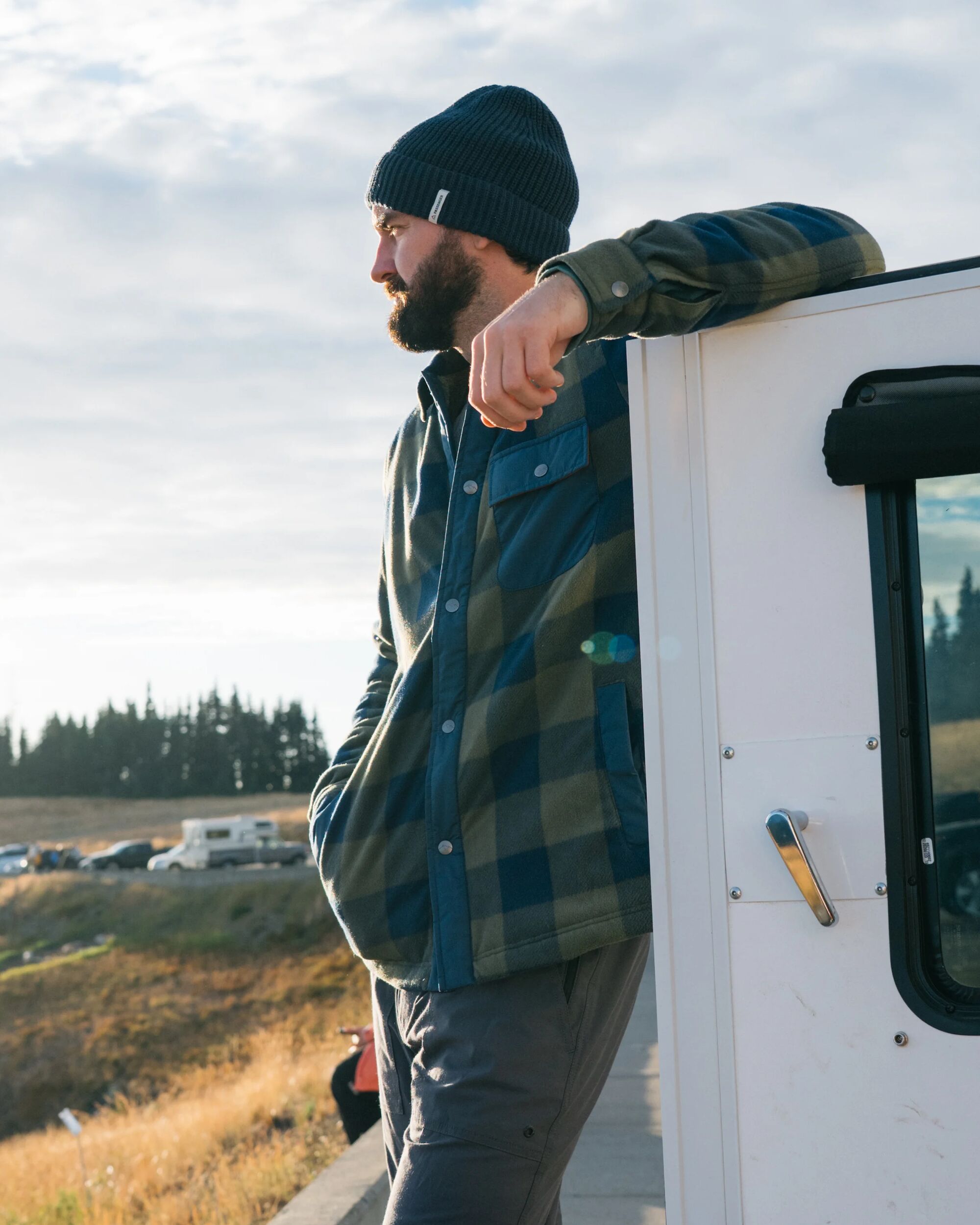 Firelight Sherpa Lined Overshirt - Dusty Olive/Dark Denim Check - Lifestyle