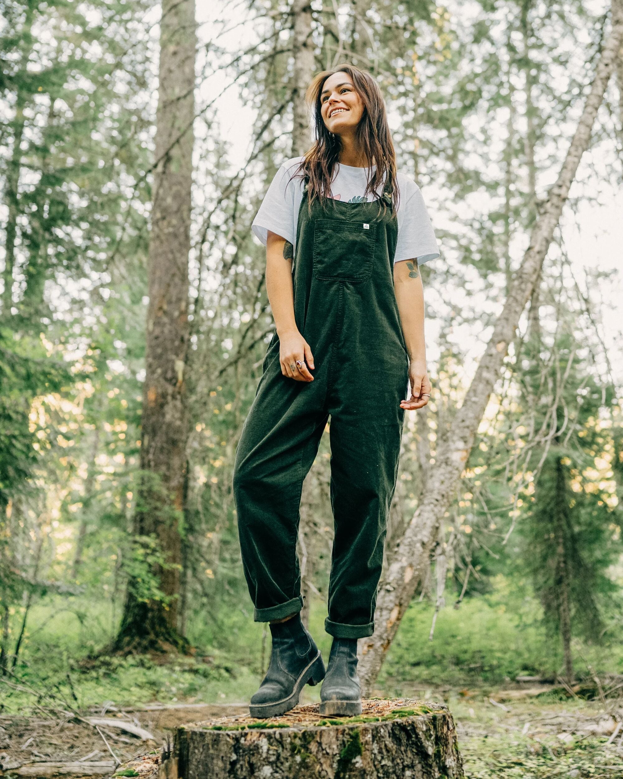 Meadows Organic Cotton Cord Dungarees - Fir Tree - Lifestyle