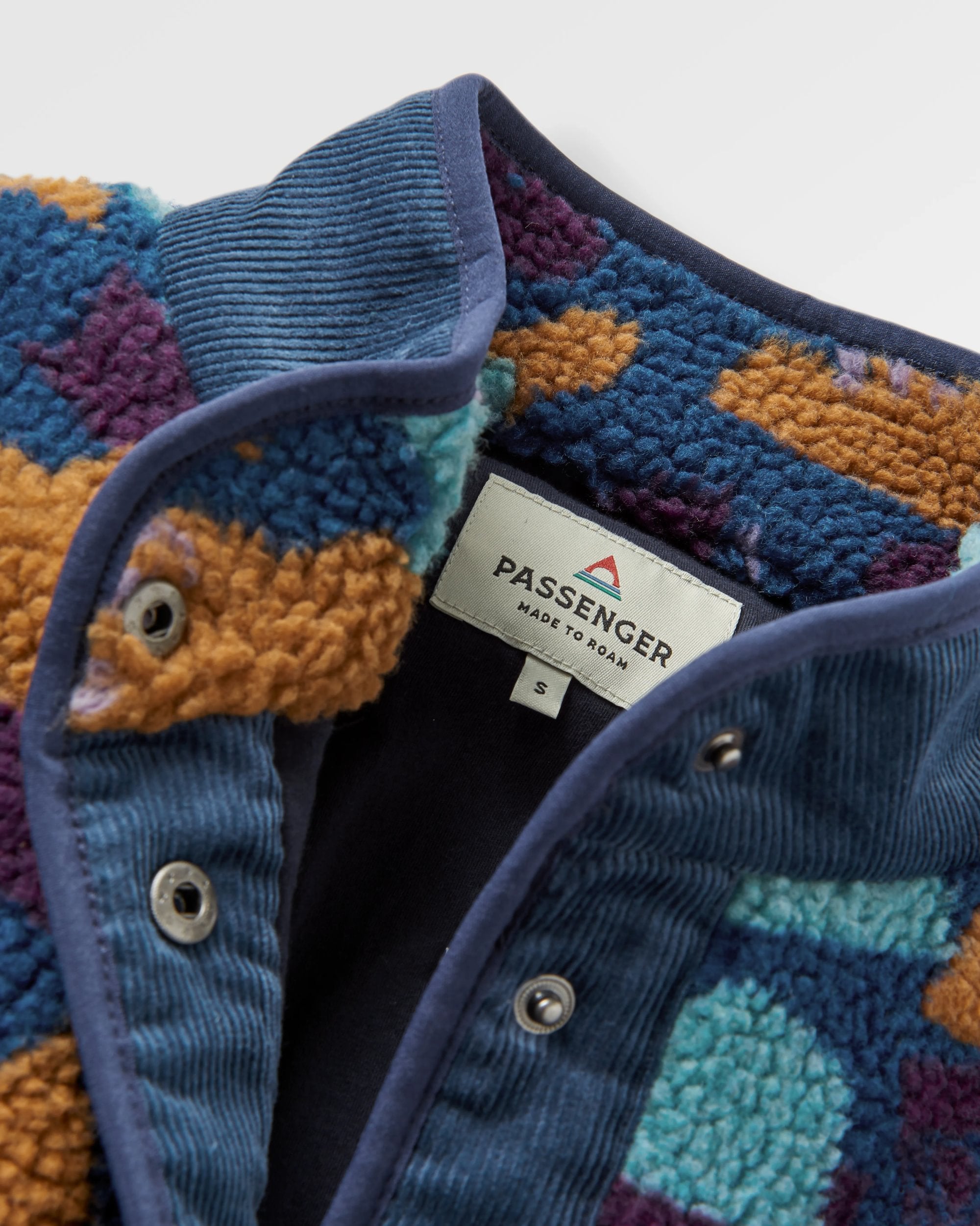 Clover Recycled Cotton-Lined Sherpa Fleece - Deep Blue Camo Pattern - Flatlay