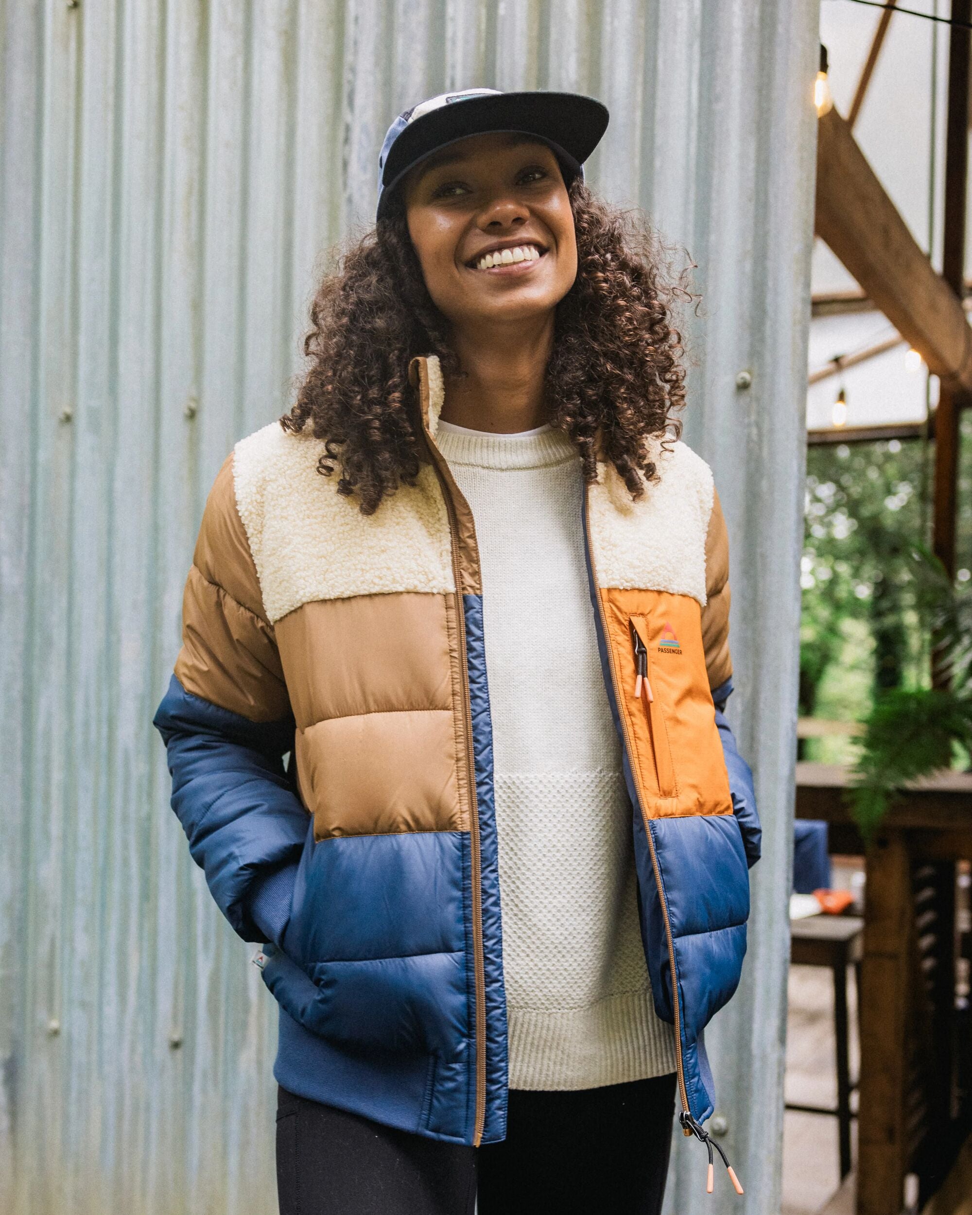 Inspire Recycled Insulated Hooded Jacket - Dark Denim/Toffee - Lifestyle