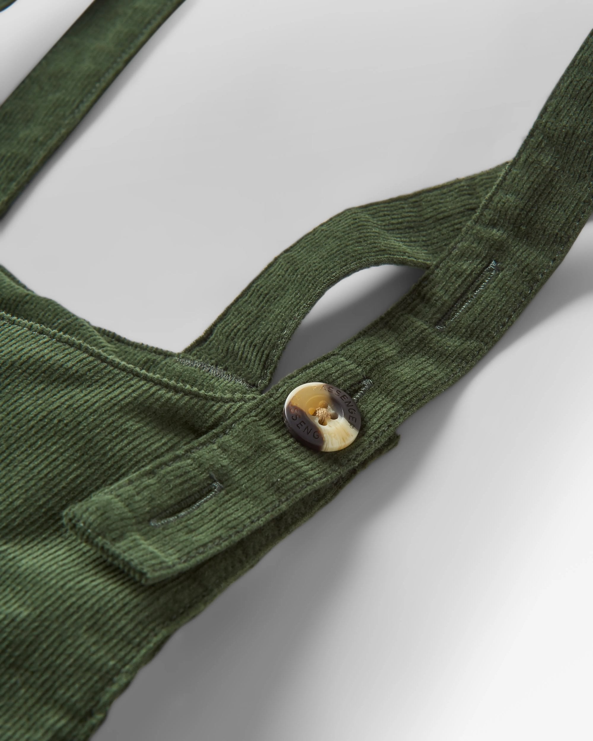 Meadows Organic Cotton Cord Dungarees - Fir Tree - Flatlay