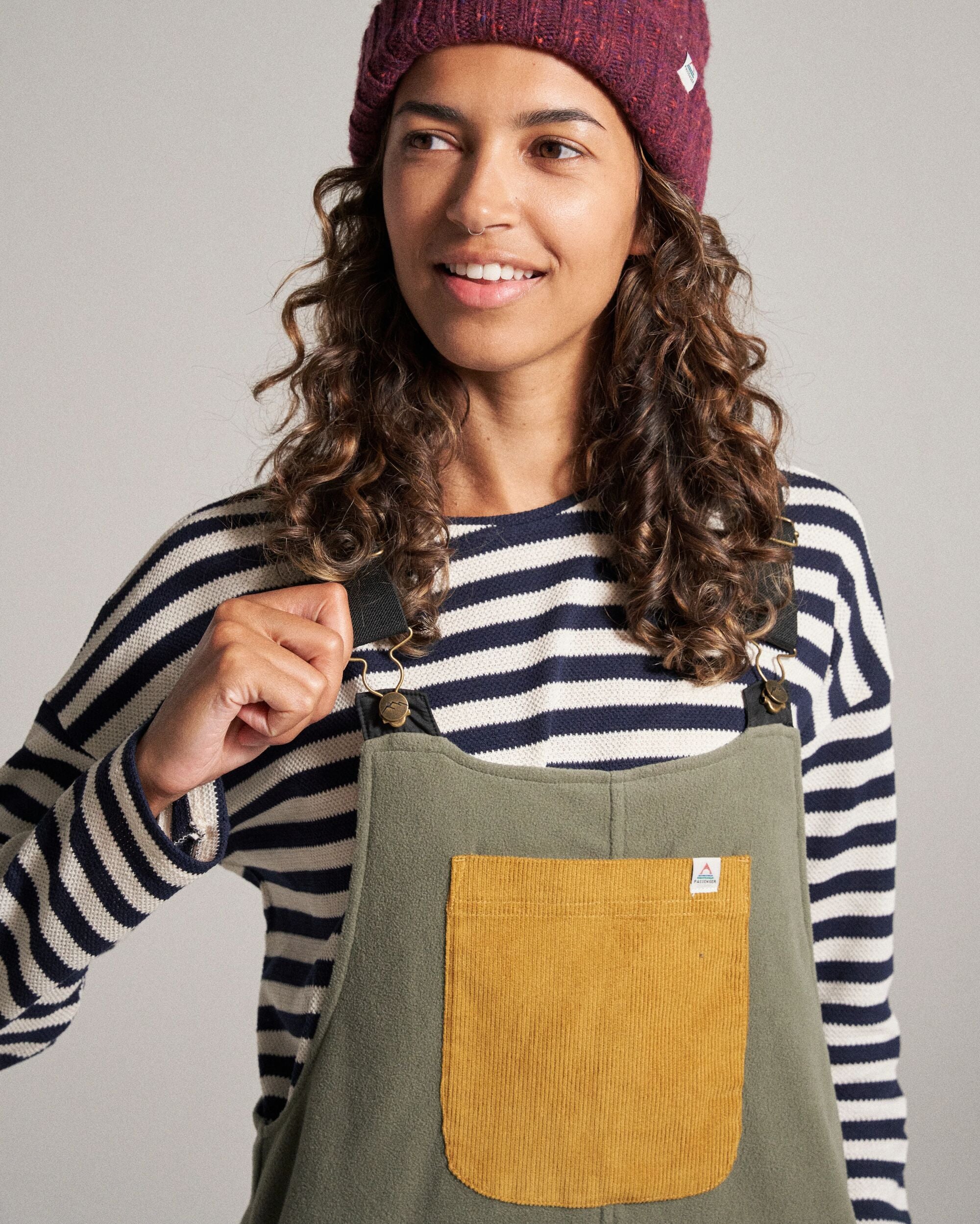 Ace Recycled Polar Fleece Dungarees - Dusty Olive - Studio Model
