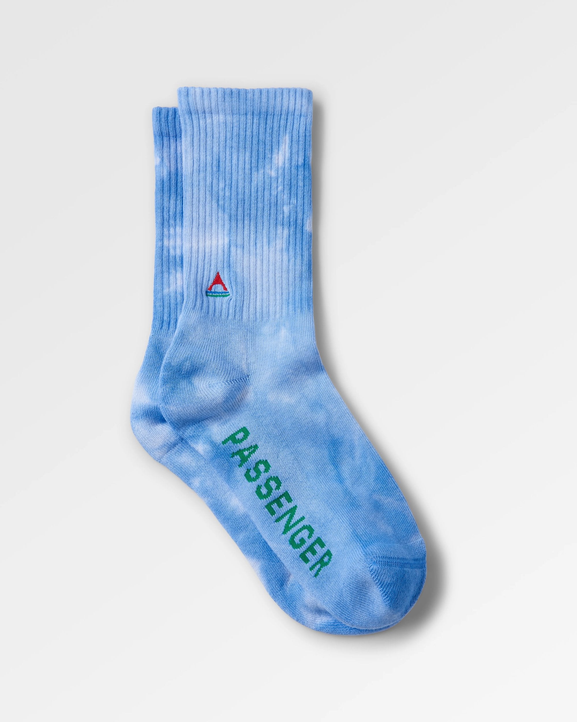 Organic Mid-weight Crew Socks - Tie Dye Cornflower - Flatlay