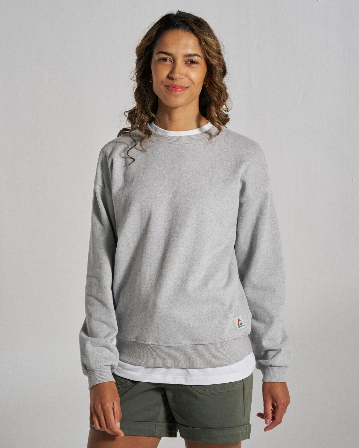 Heritage Women's Sweatshirt - Mid Grey Marl - Studio Model
