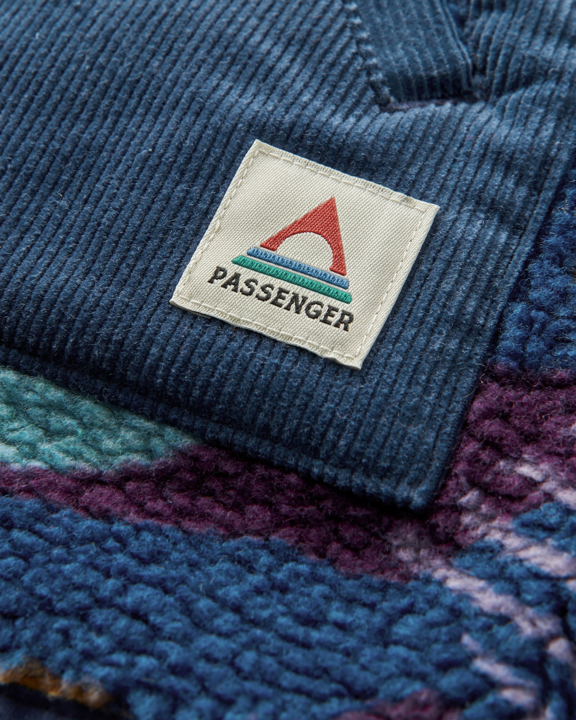 Clover Recycled Cotton-Lined Sherpa Fleece - Deep Blue Camo Pattern - Flatlay