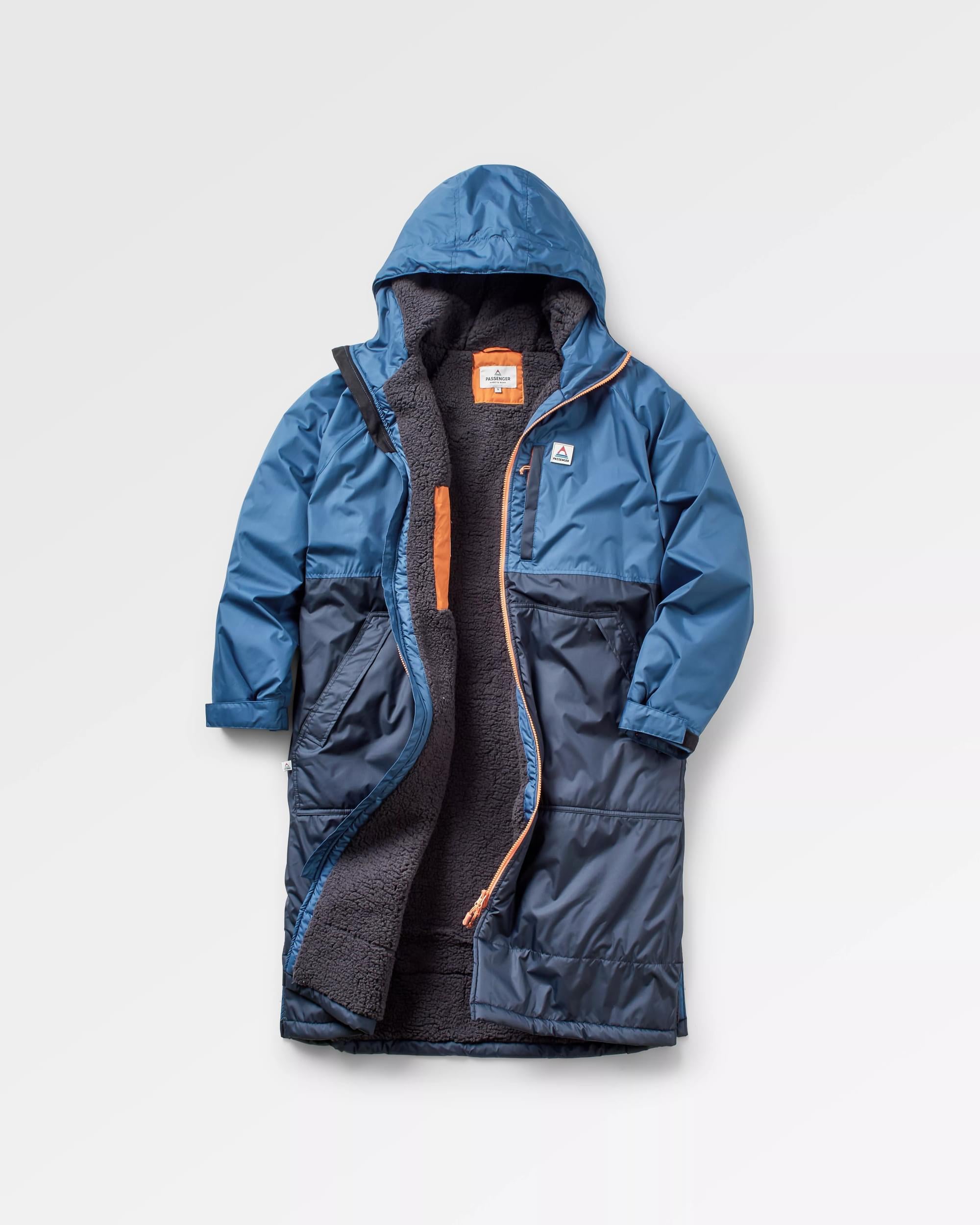 Waves Recycled Sherpa-Lined Changing Robe - Dark Denim/ Deep Navy - Flatlay