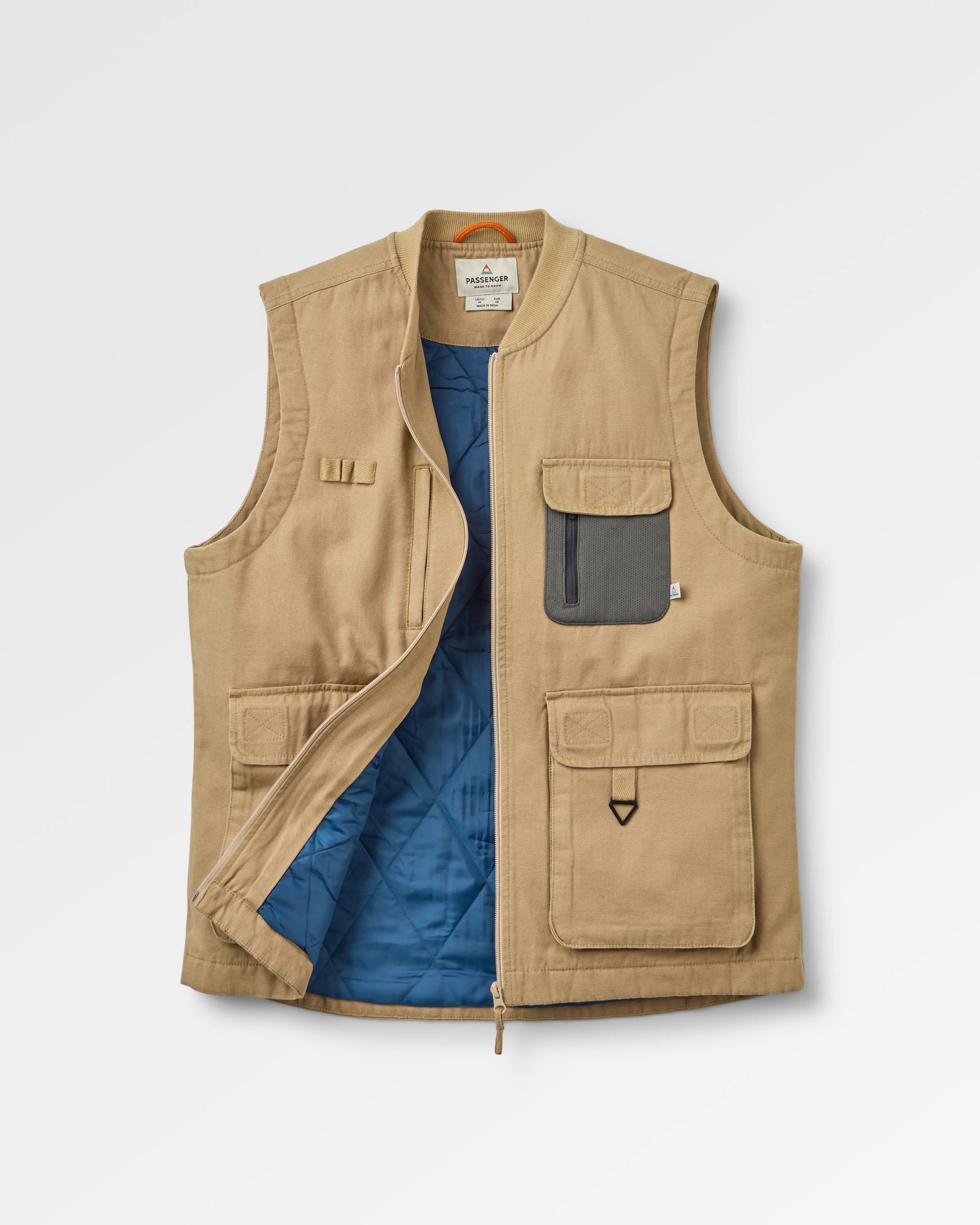Explorers Organic Cotton Canvas Gilet - Stone - Flatlay