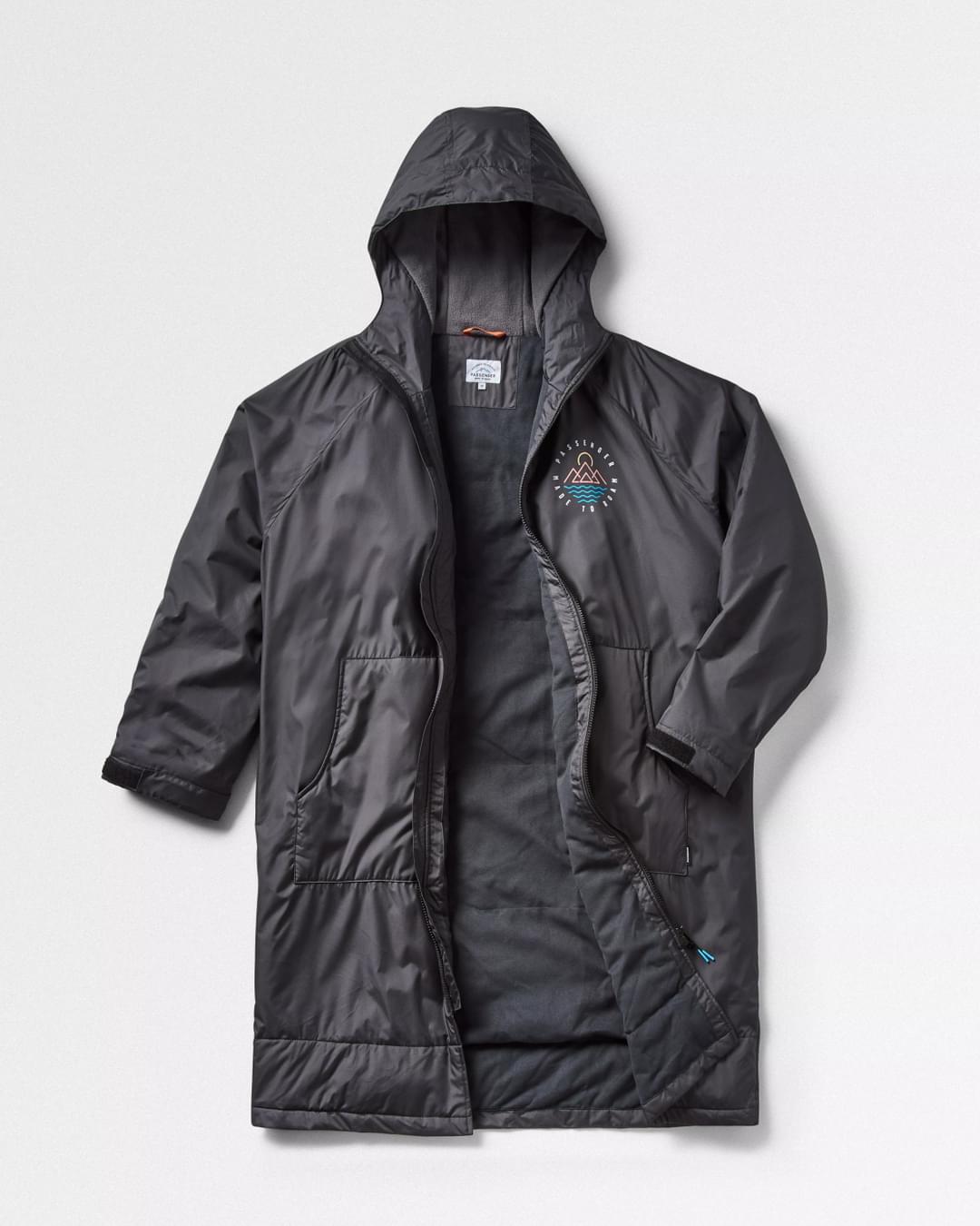 Escapism Recycled Towel Lined Changing Robe - Black - Flatlay