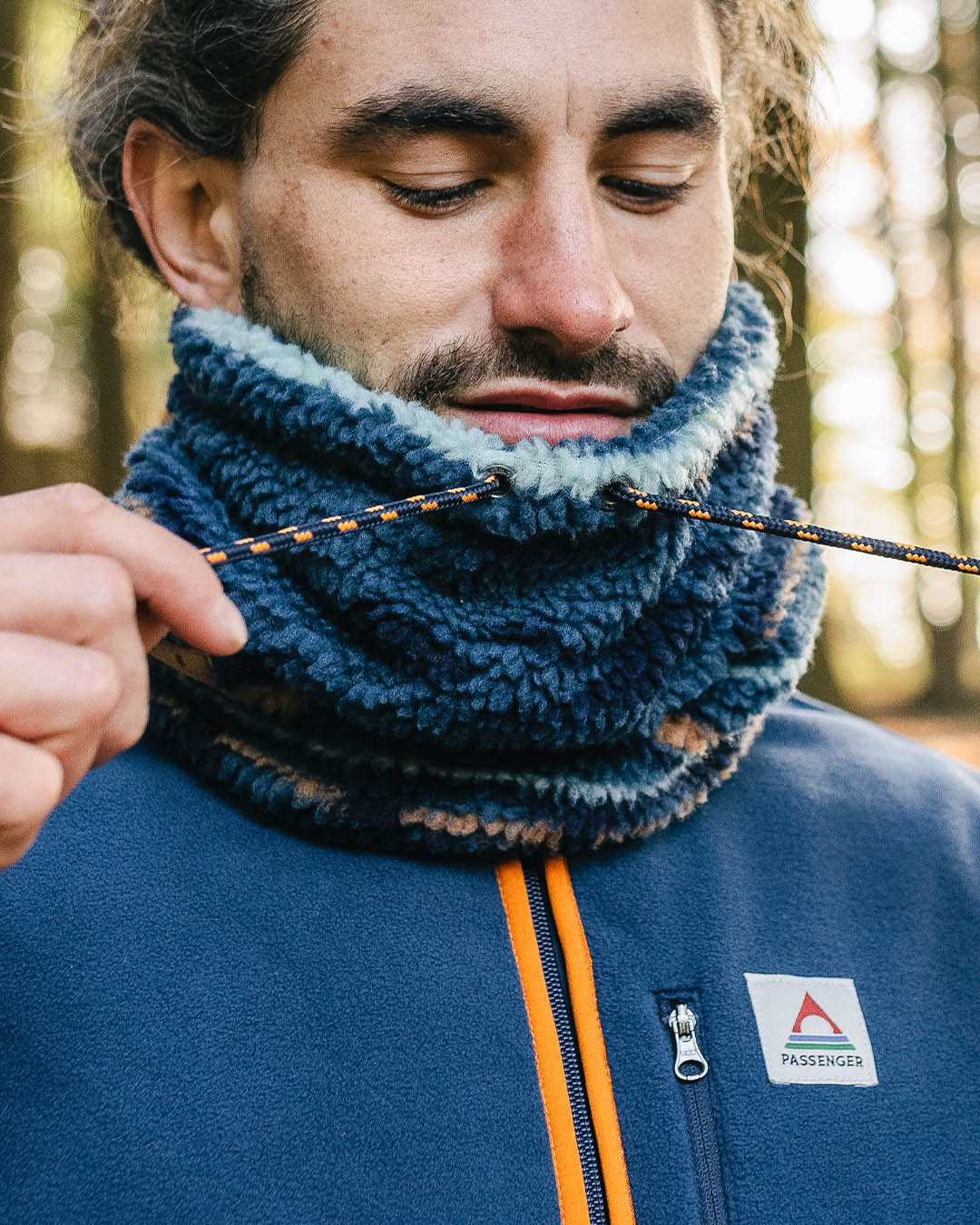 Male_Mulled Recycled Sherpa Fleece Snood - Blue Coral Geo Pattern