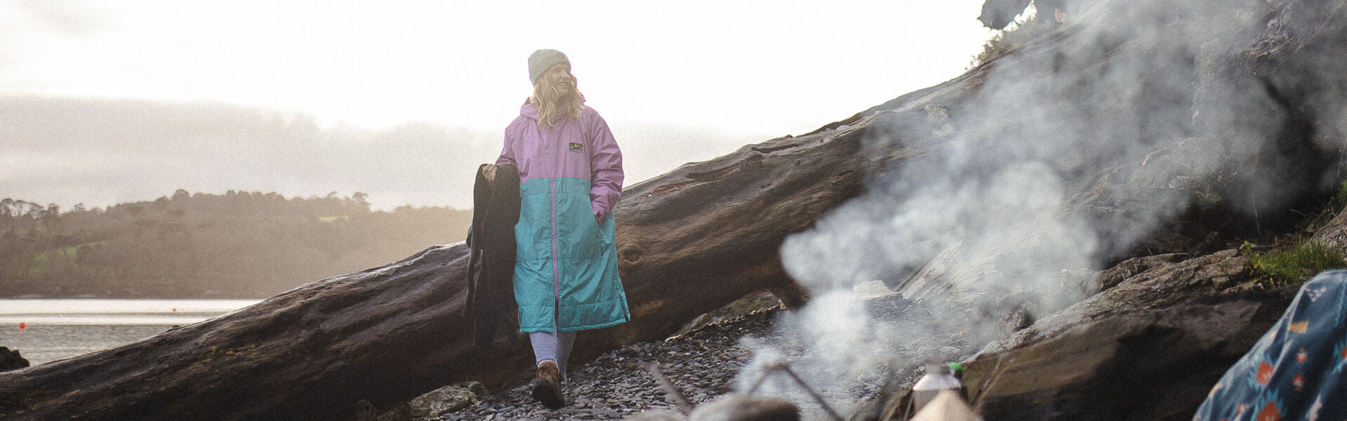 Roaming Sherpa Lined Changing Robe - Viridian Green/Orchid