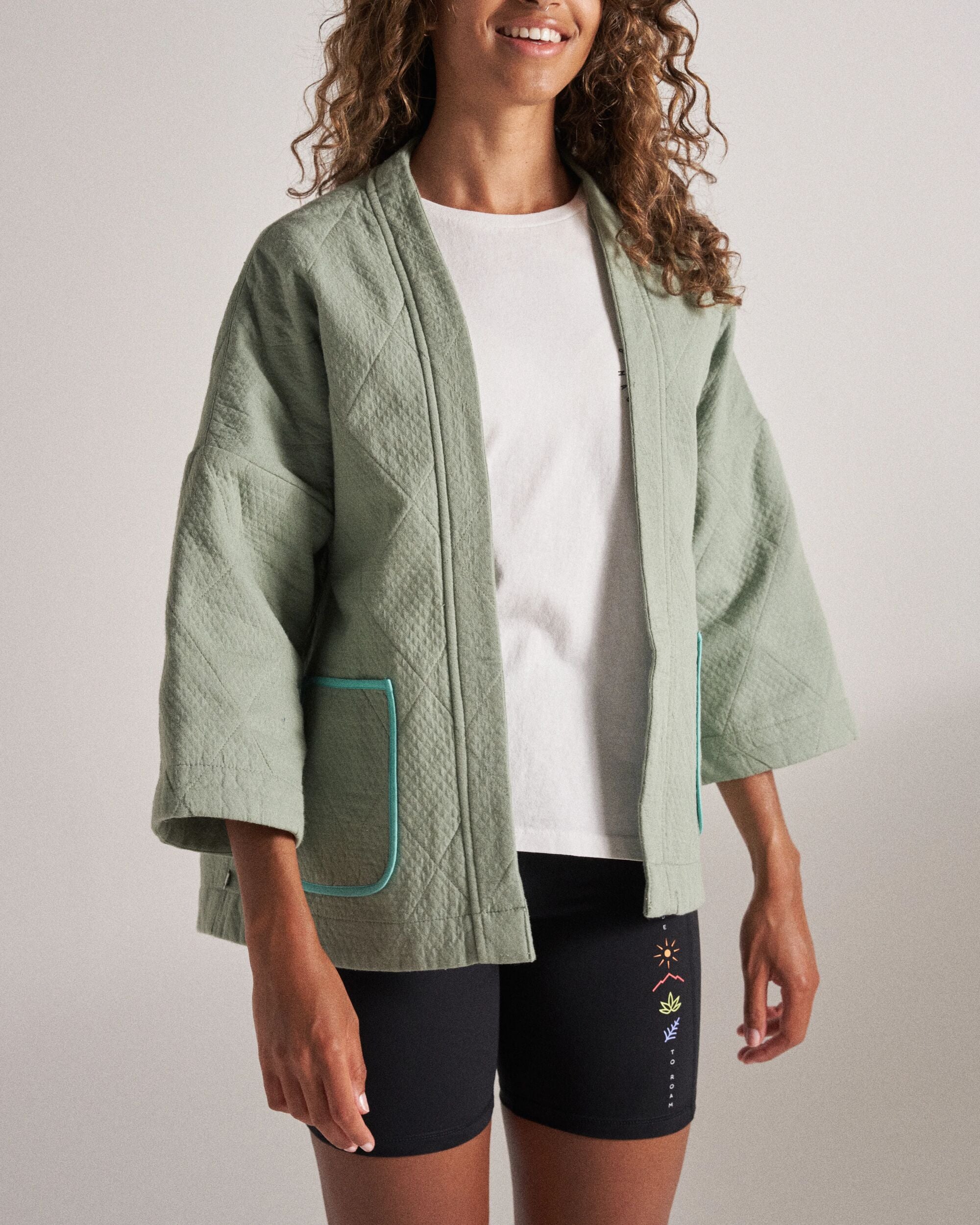 Mira Organic Cotton Quilted Overshirt - Pistachio - Studio Model
