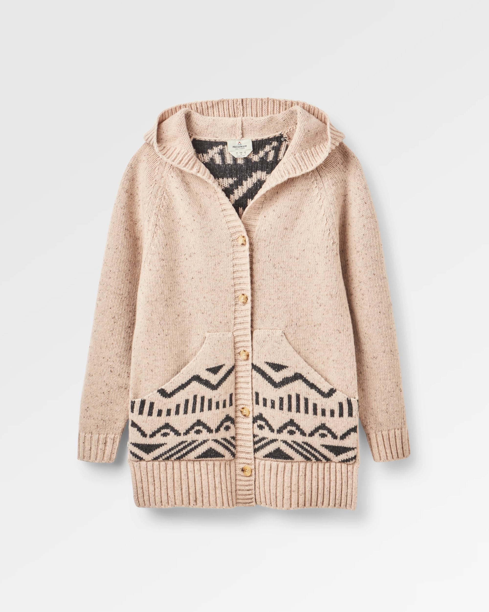 Snoozle Recycled Knitted Hooded Cardigan - Oatmeal - Flatlay