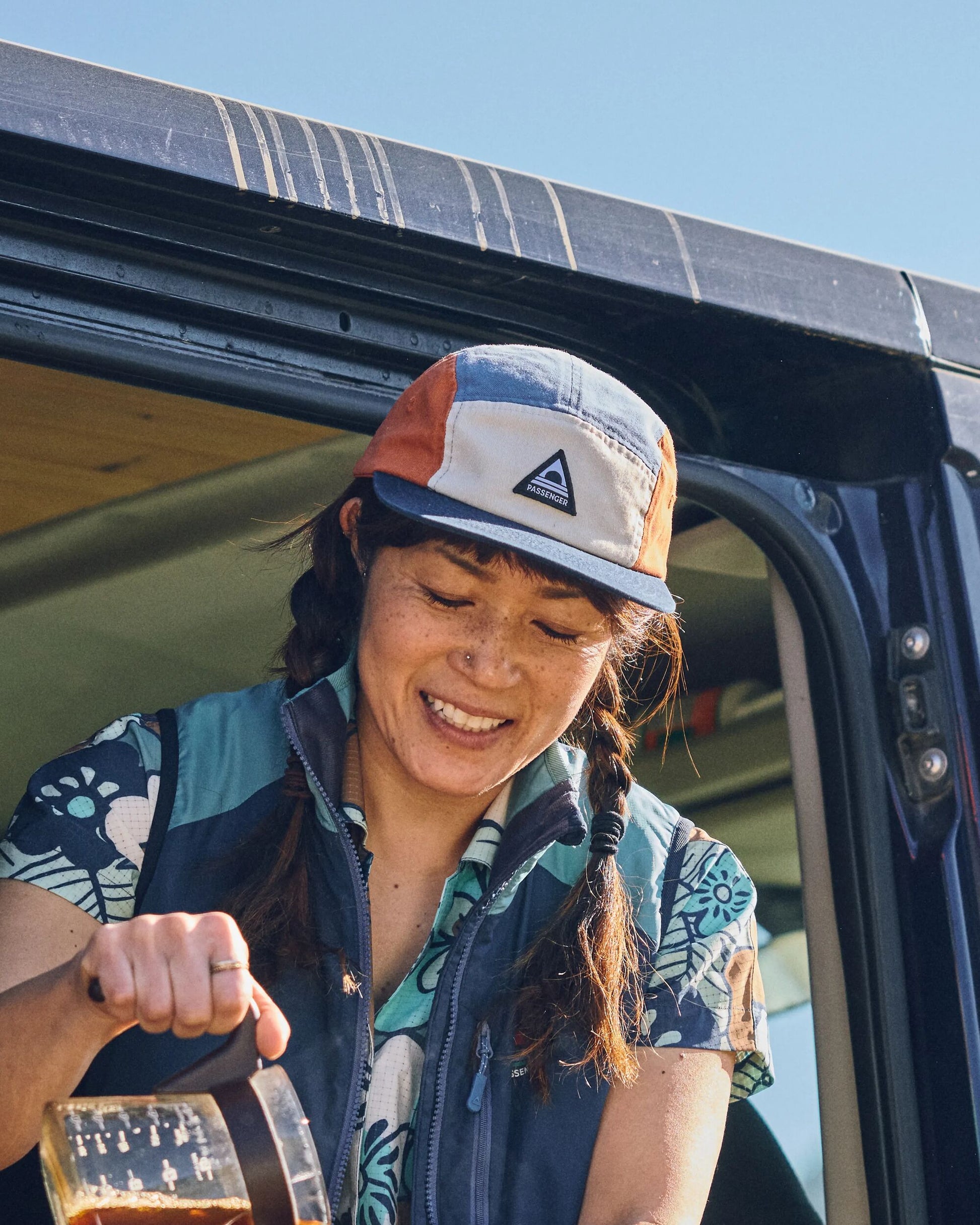 Womens_Fixie Recycled 5 Panel Cap - Sunrise Orange/ Moonlight Blue Multi - Lifestyle
