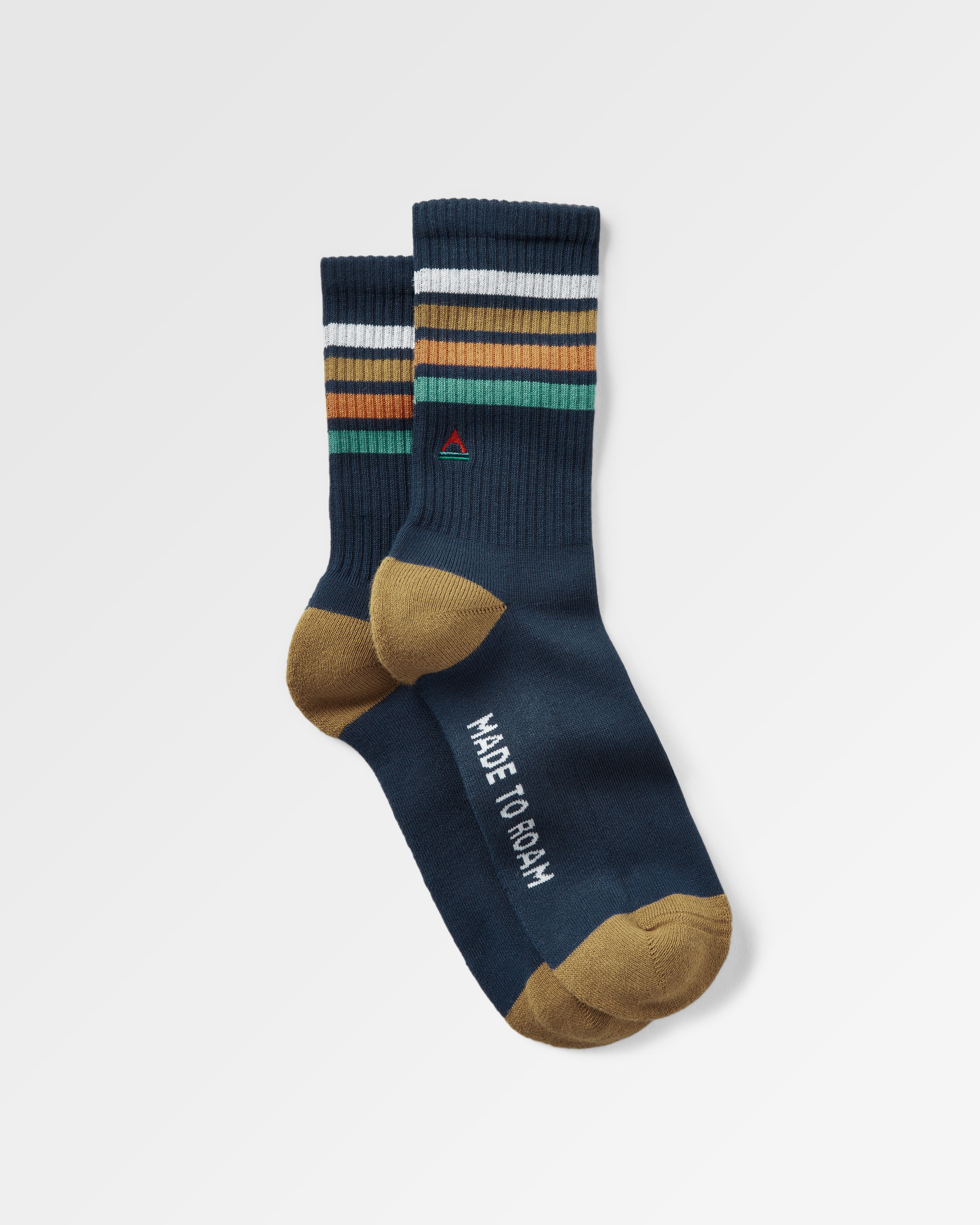 Organic Midweight Crew Socks - Navy - Flatlay