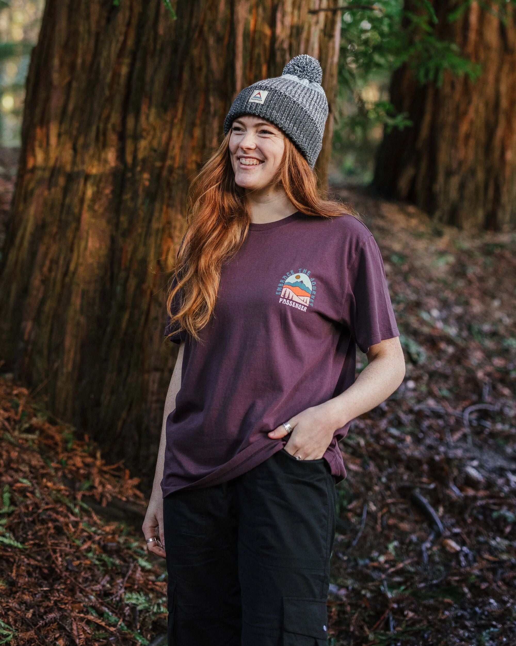 Outlook Recycled Cotton Oversized T-Shirt - Deep Plum - Lifestyle