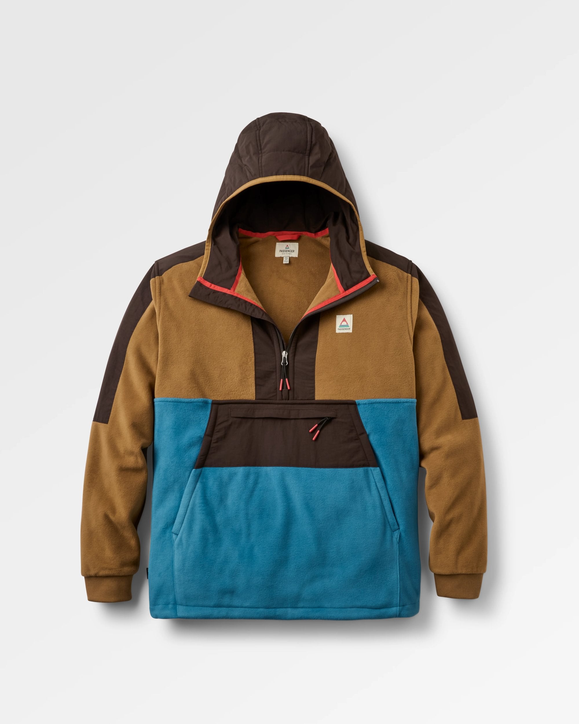 Woodland Hooded 1/2 Zip Polartec® Fleece - Caramel/Blue Steel - Flatlay