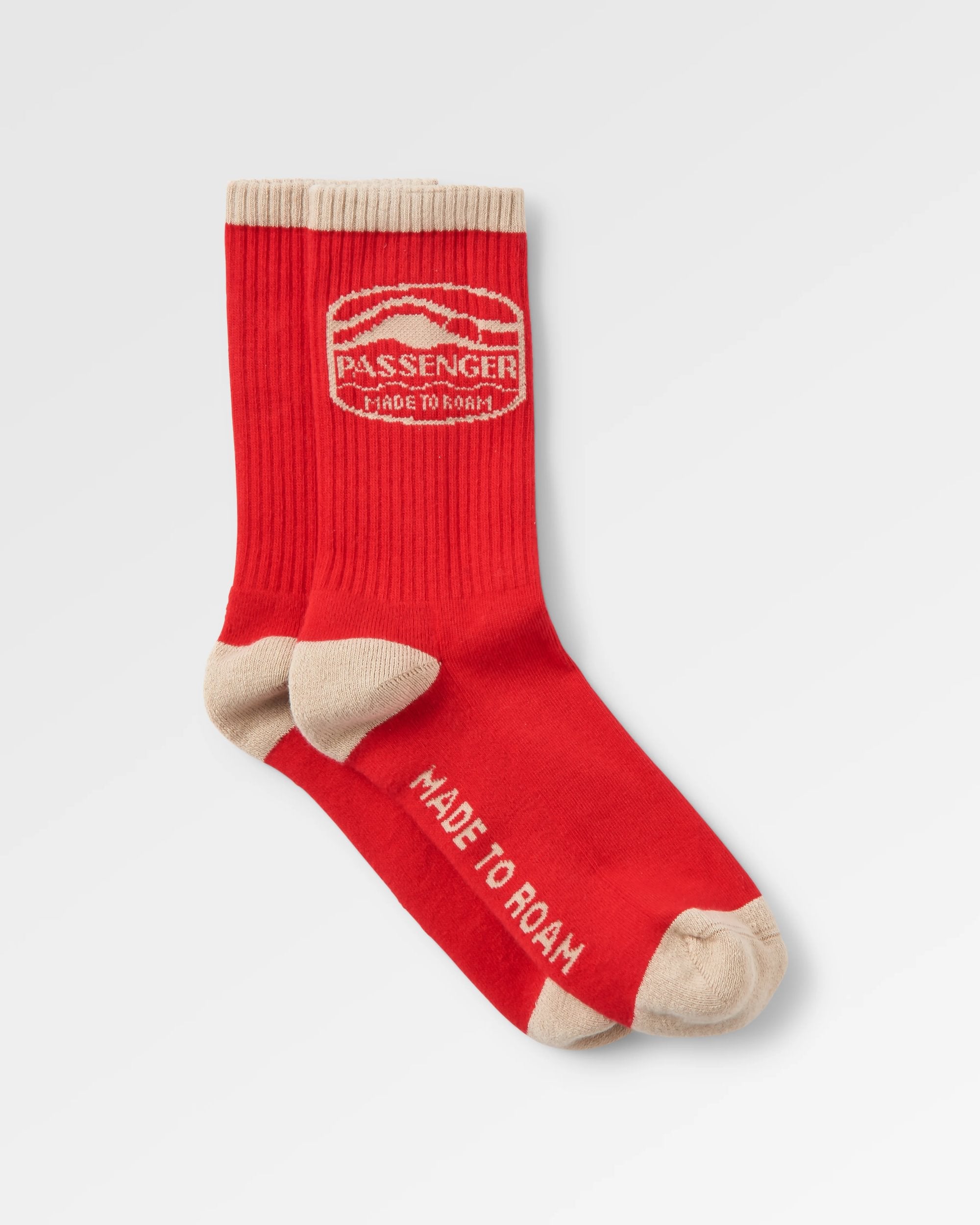 Rambler Organic Mid-weight Crew Socks - Red Ochre - Flatlay