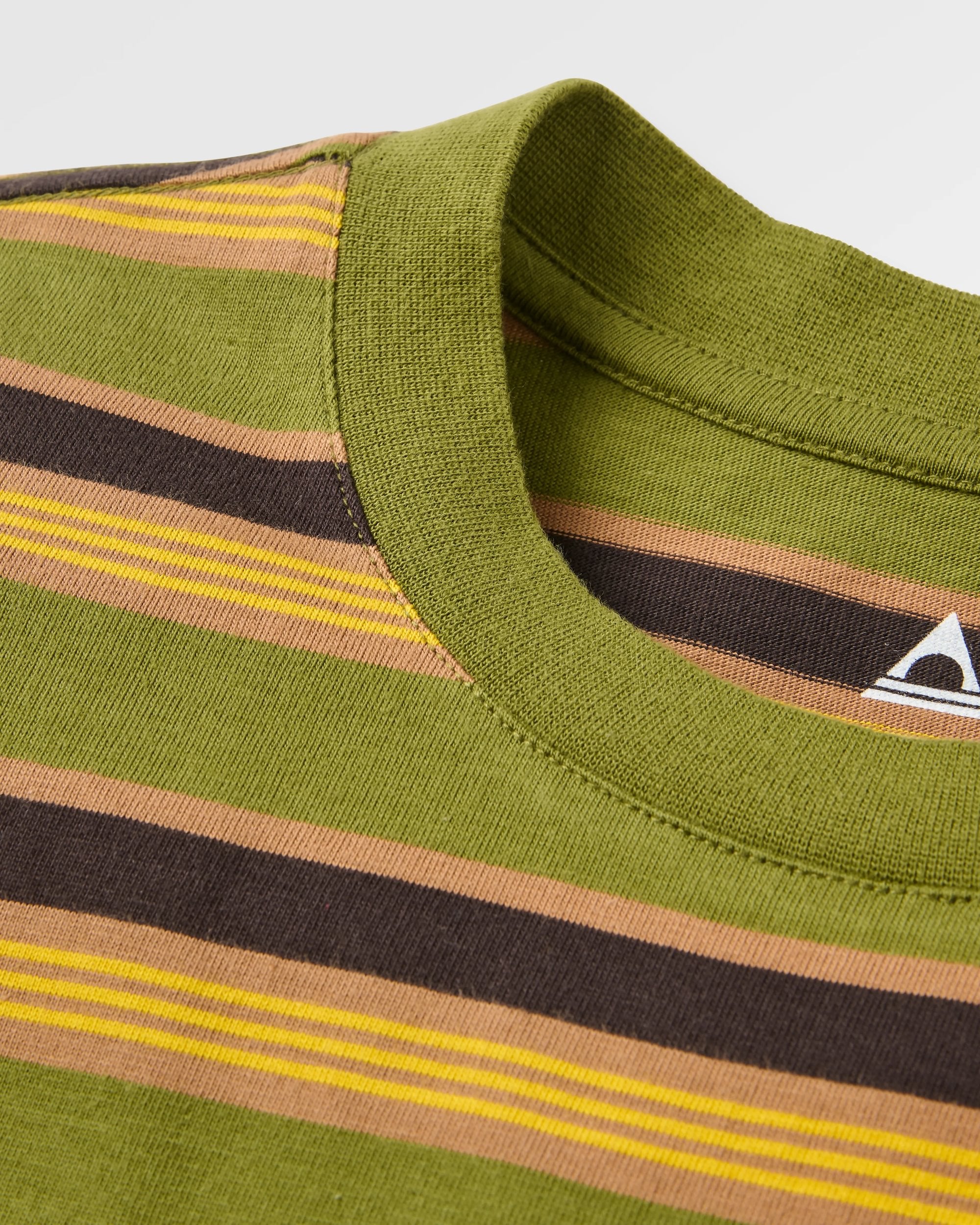 Retro Recycled Cotton Relaxed Fit LS T-Shirt - Khaki Multi Stripe - Flatlay