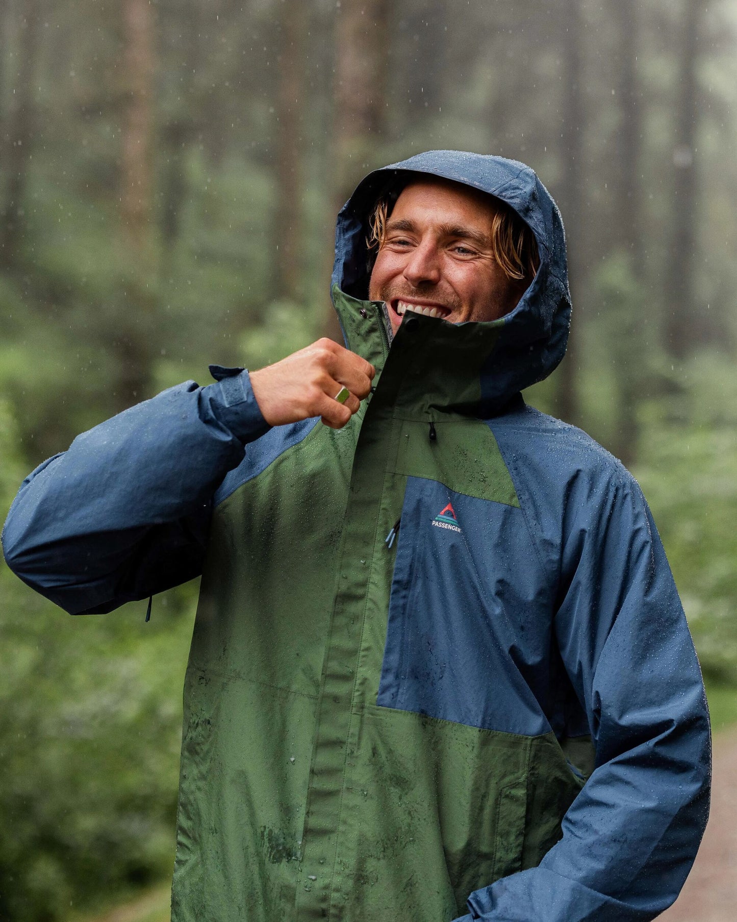 Trailscape Men's Recycled Waterproof Jacket - Dark Denim/Wild Green - Lifestyle