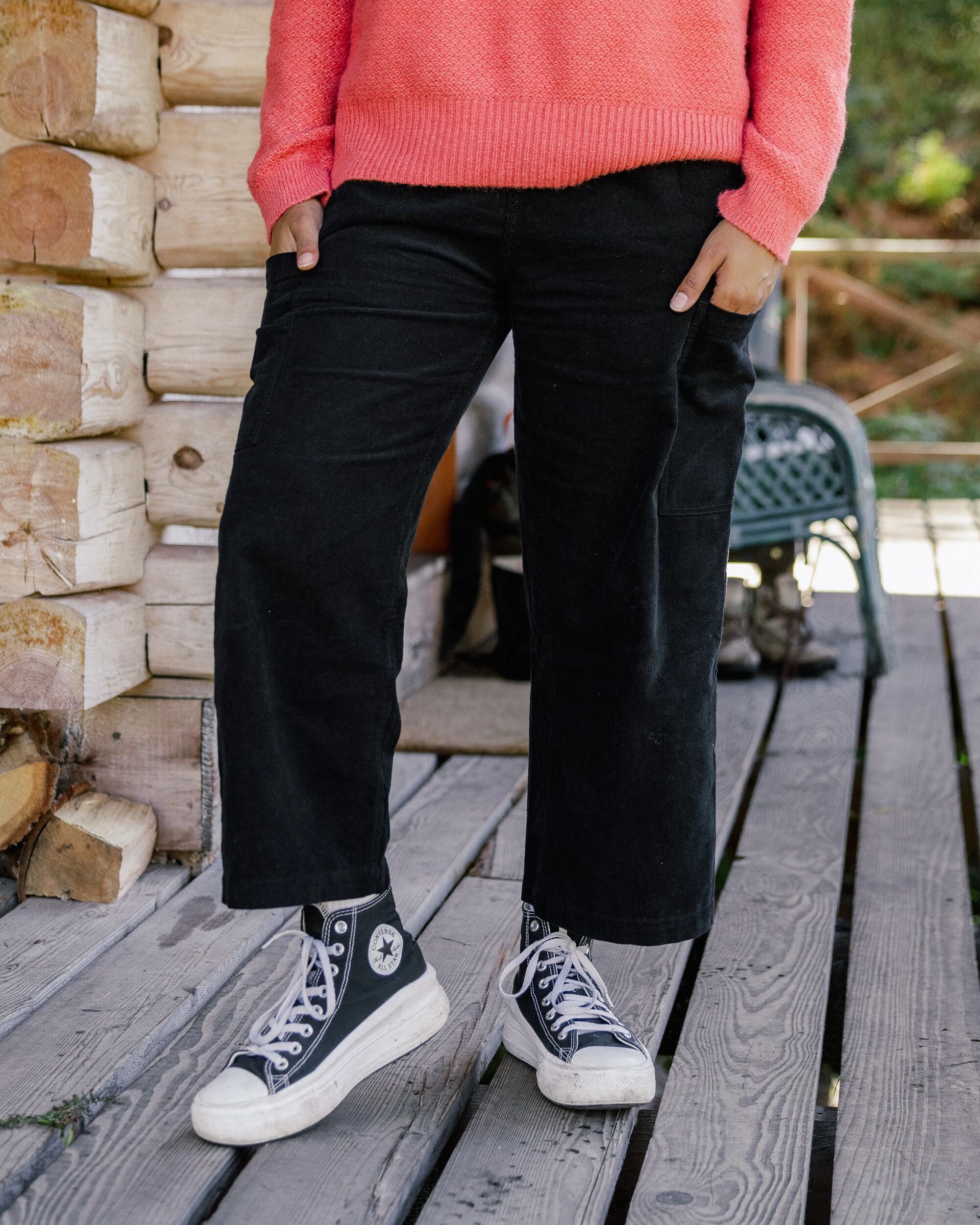 Someday Organic Cotton Corduroy Cropped Trouser - Black - Lifestyle