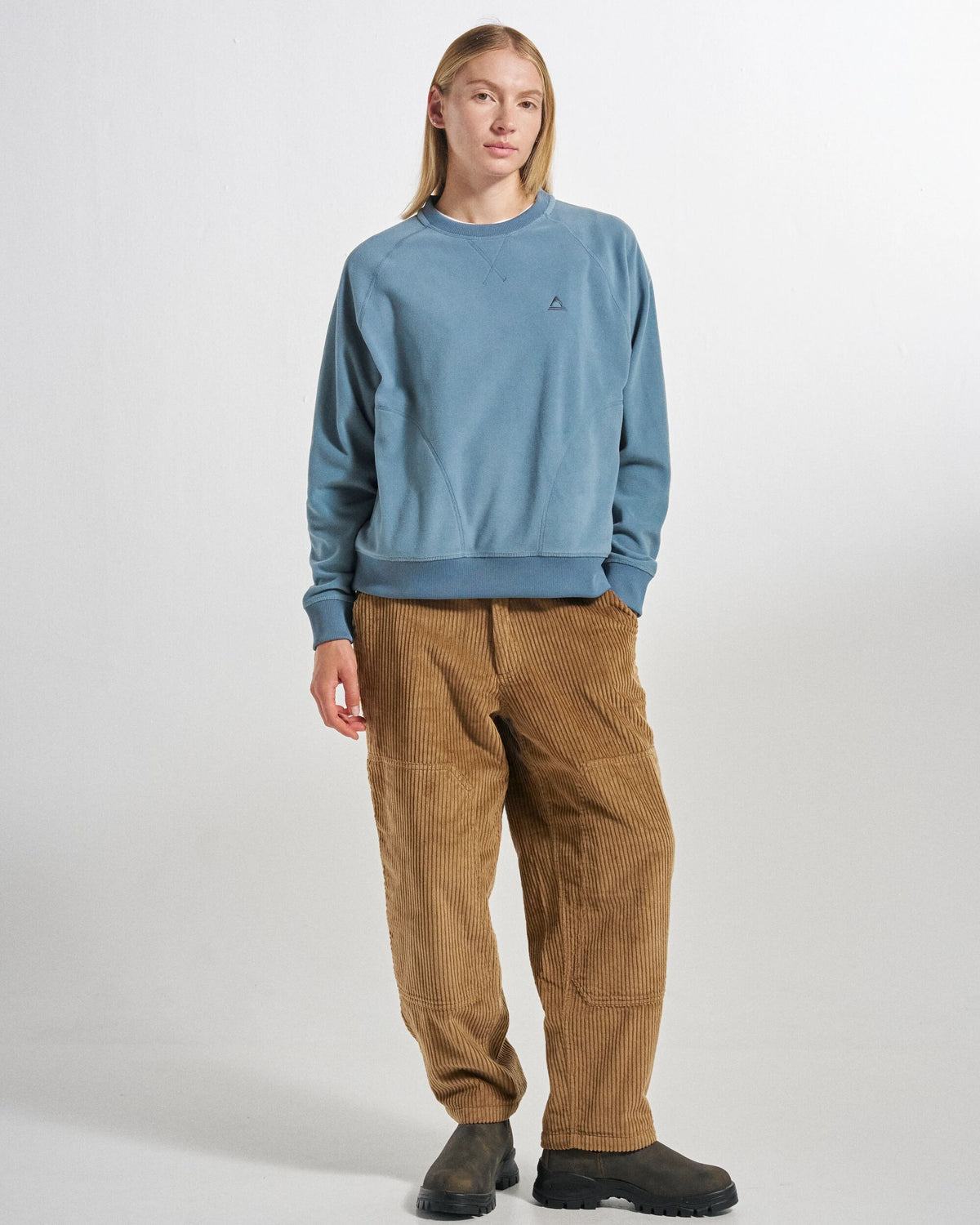 Ayla Micro Polartec® Crew Fleece - Stormy Blue  - Studio Model