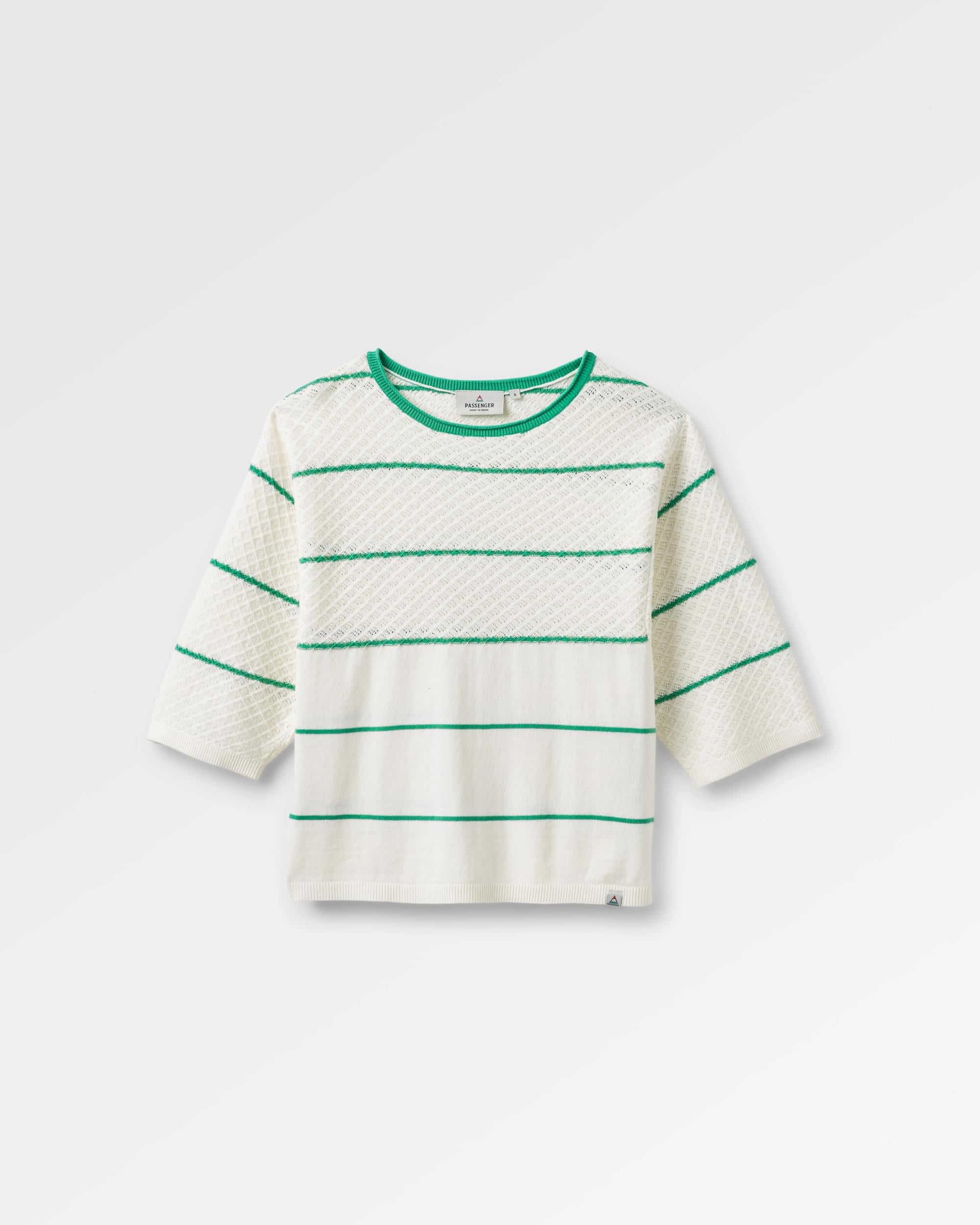 Migrate Organic Knitted Jumper - Green spruce stripe - Flatlay