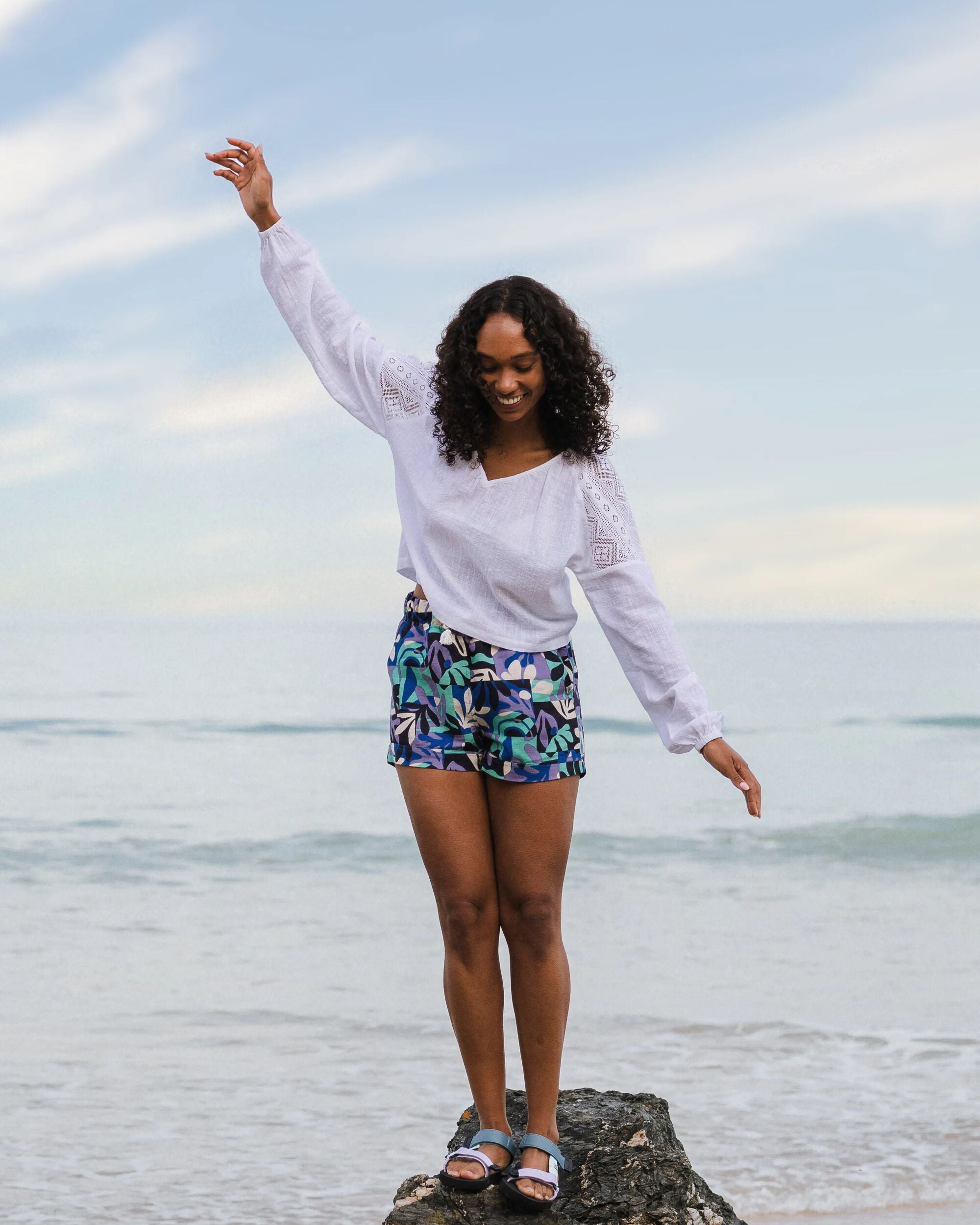 Flurry LS Woven Top - White - Lifestyle