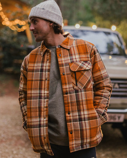 Taranaki Quilted Overshirt - Retro Orange Check - Lifestyle