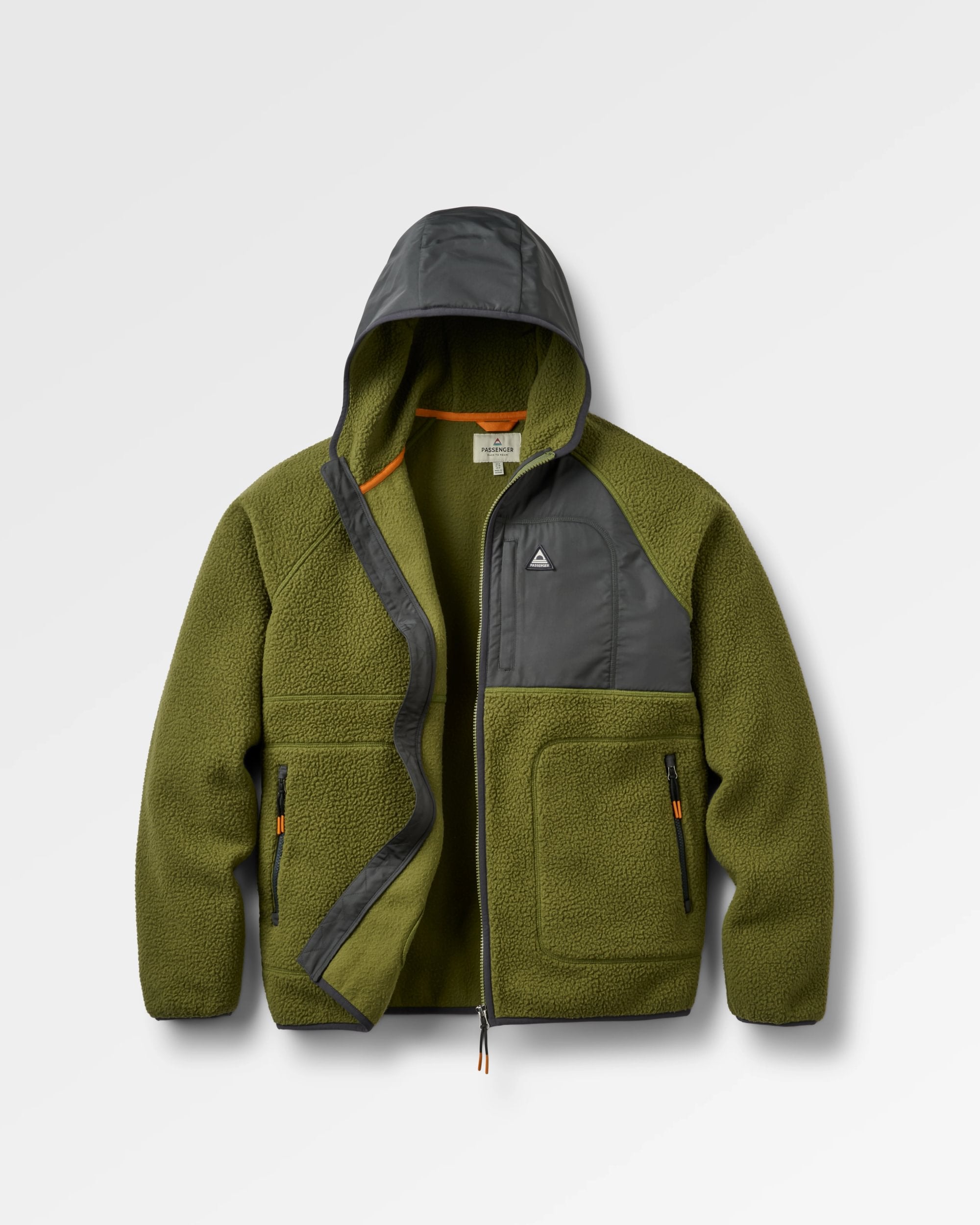 Offgrid Full Zip Hooded Sherpa Fleece - Khaki - Flatlay