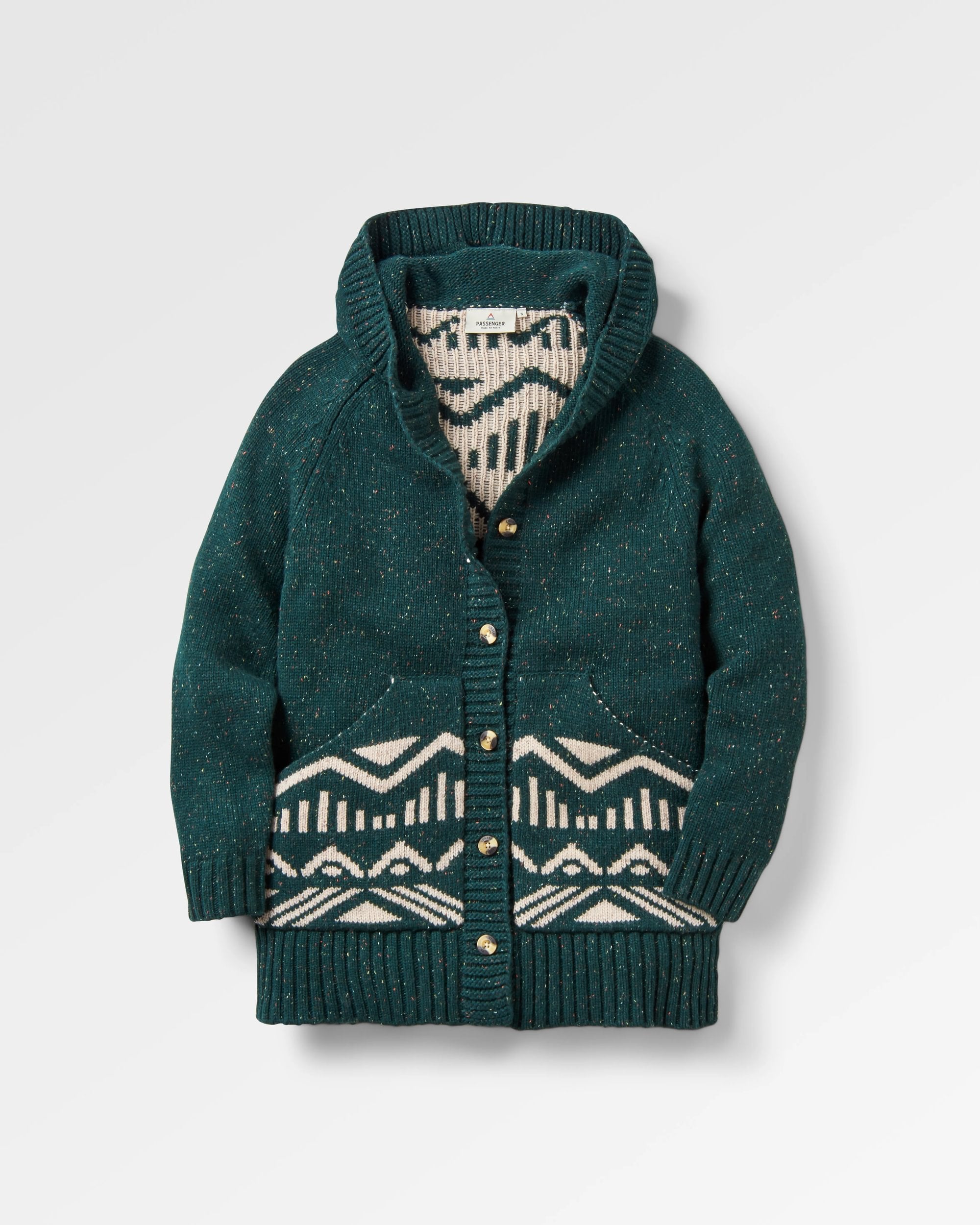 Snoozle Recycled Knitted Hooded Cardigan - Rain Forest - Flatlay