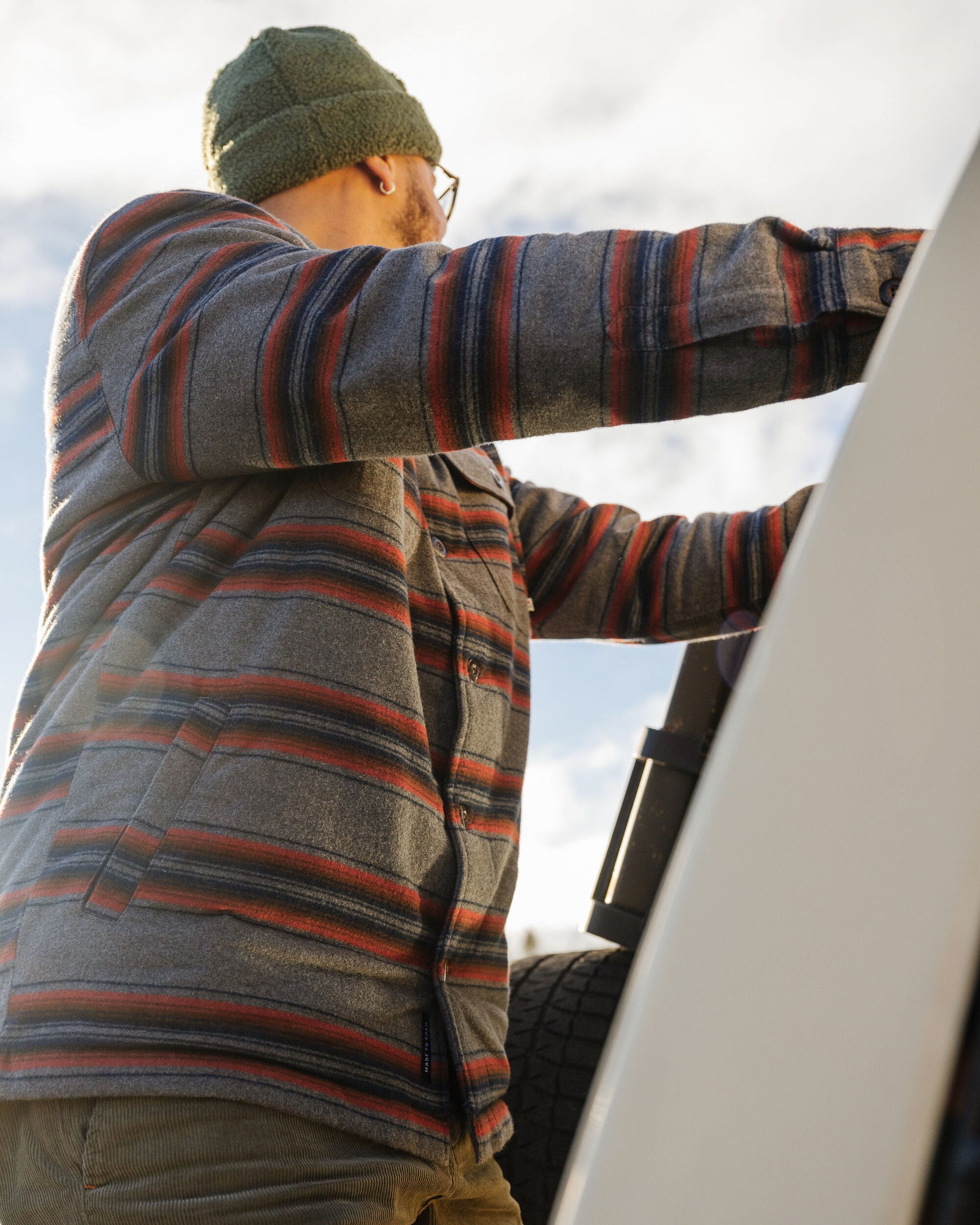 Freestyle Sherpa-Lined Overshirt - Grey Marl Stripe - Lifestyle