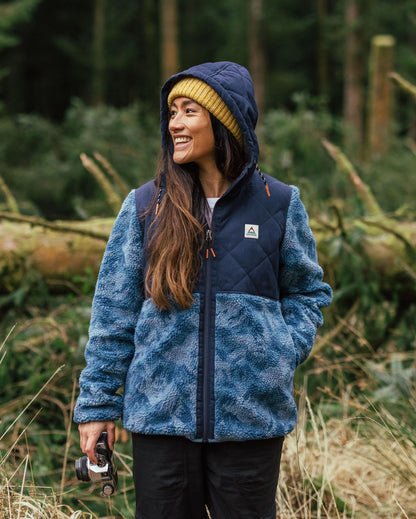 Sefton Recycled Deep-Pile Sherpa Full Zip Fleece - Abstract Mountain Blue Steel