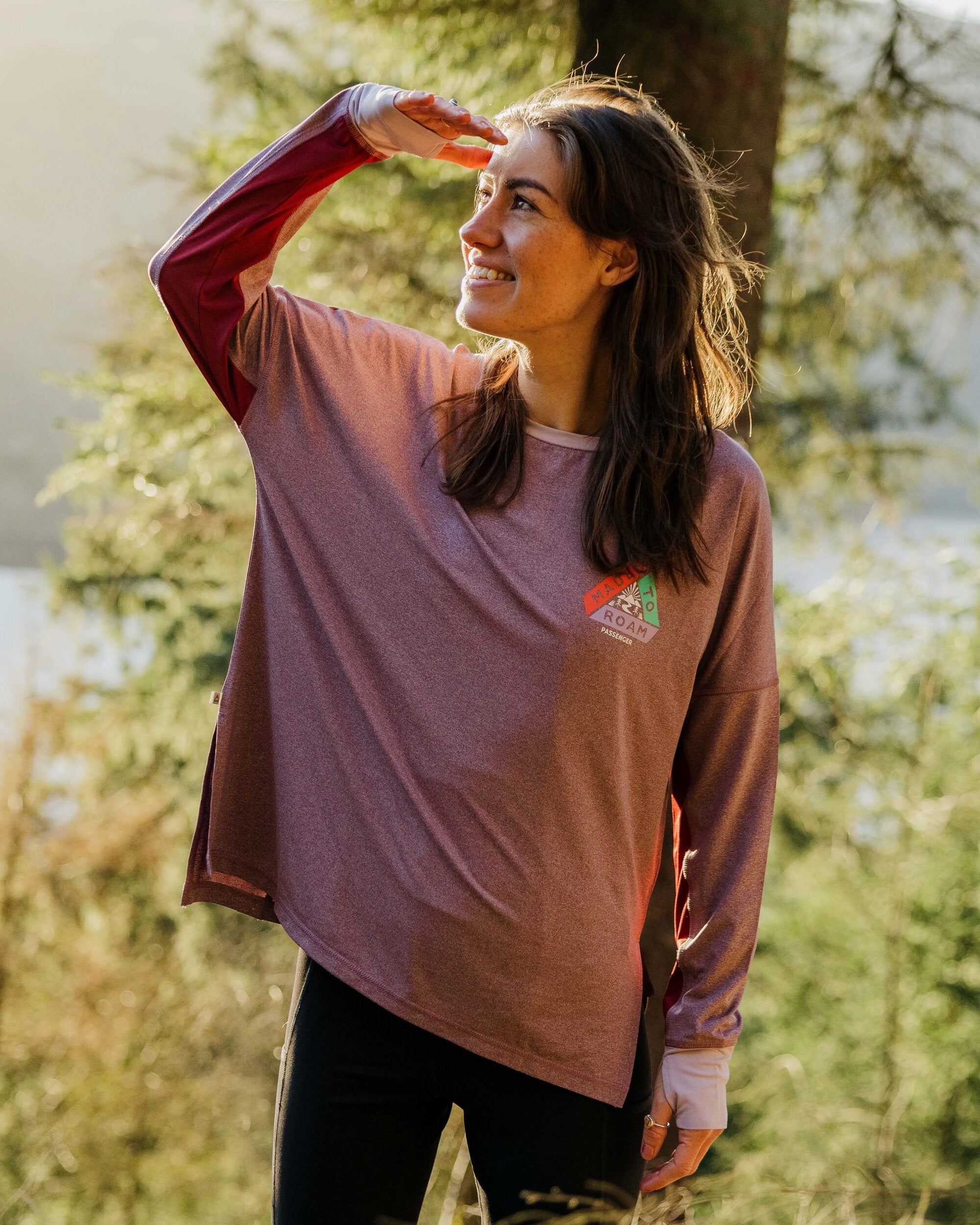 Pacifica Recycled Active LS Top - Berry Marl - Lifestyle