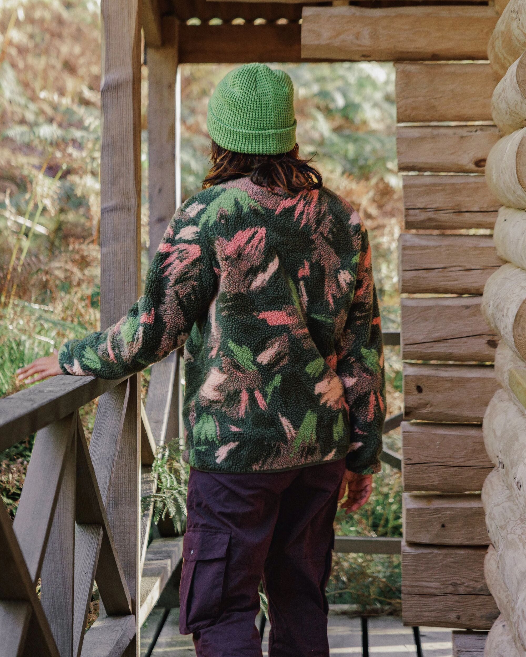 Clover Recycled Cotton-Lined Sherpa Fleece - Abstract Mountain Fir Tree - Lifestyle