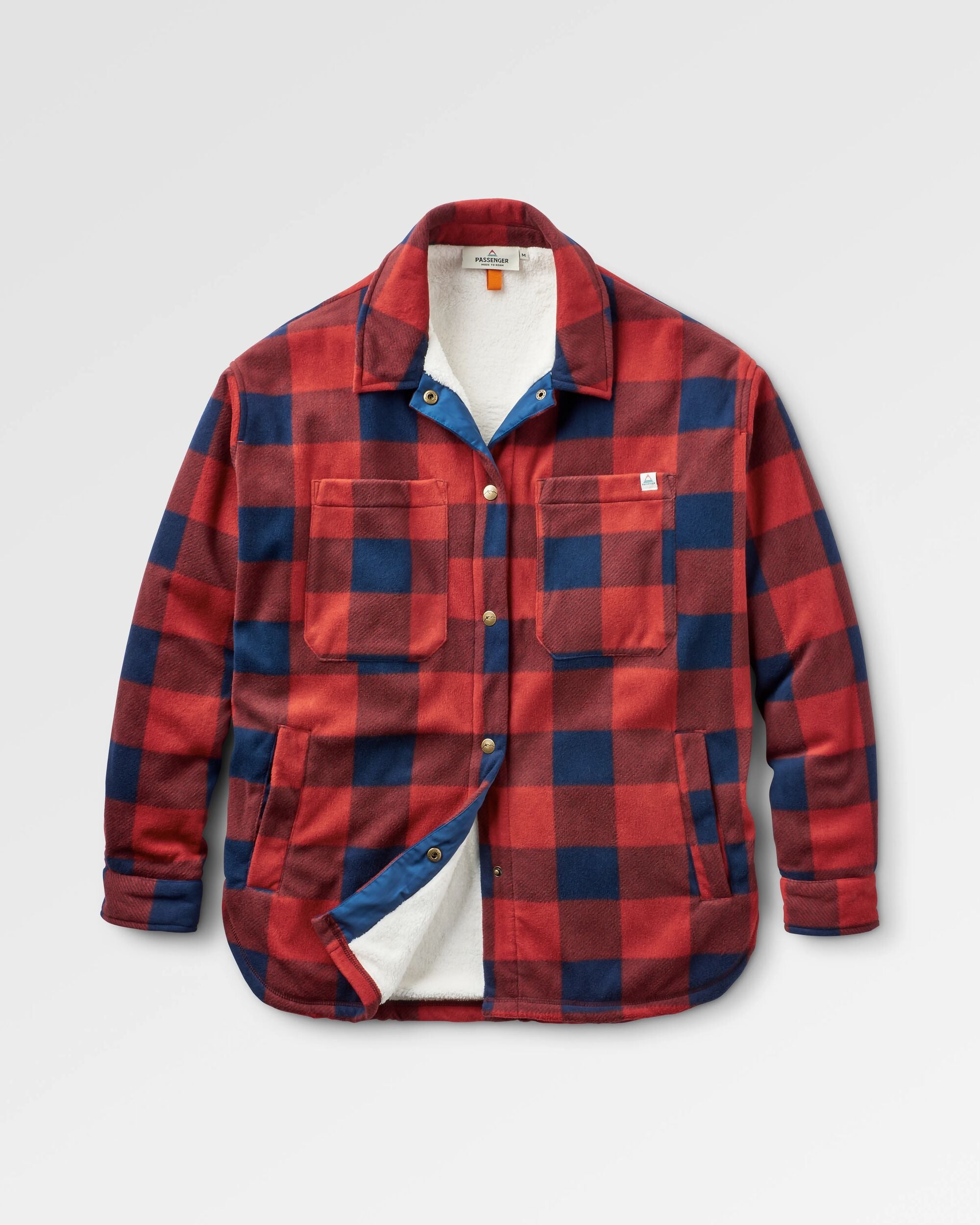 Orion Recycled Sherpa-Lined Polar Fleece Shirt - Red Ochre Buffalo - Flatlay