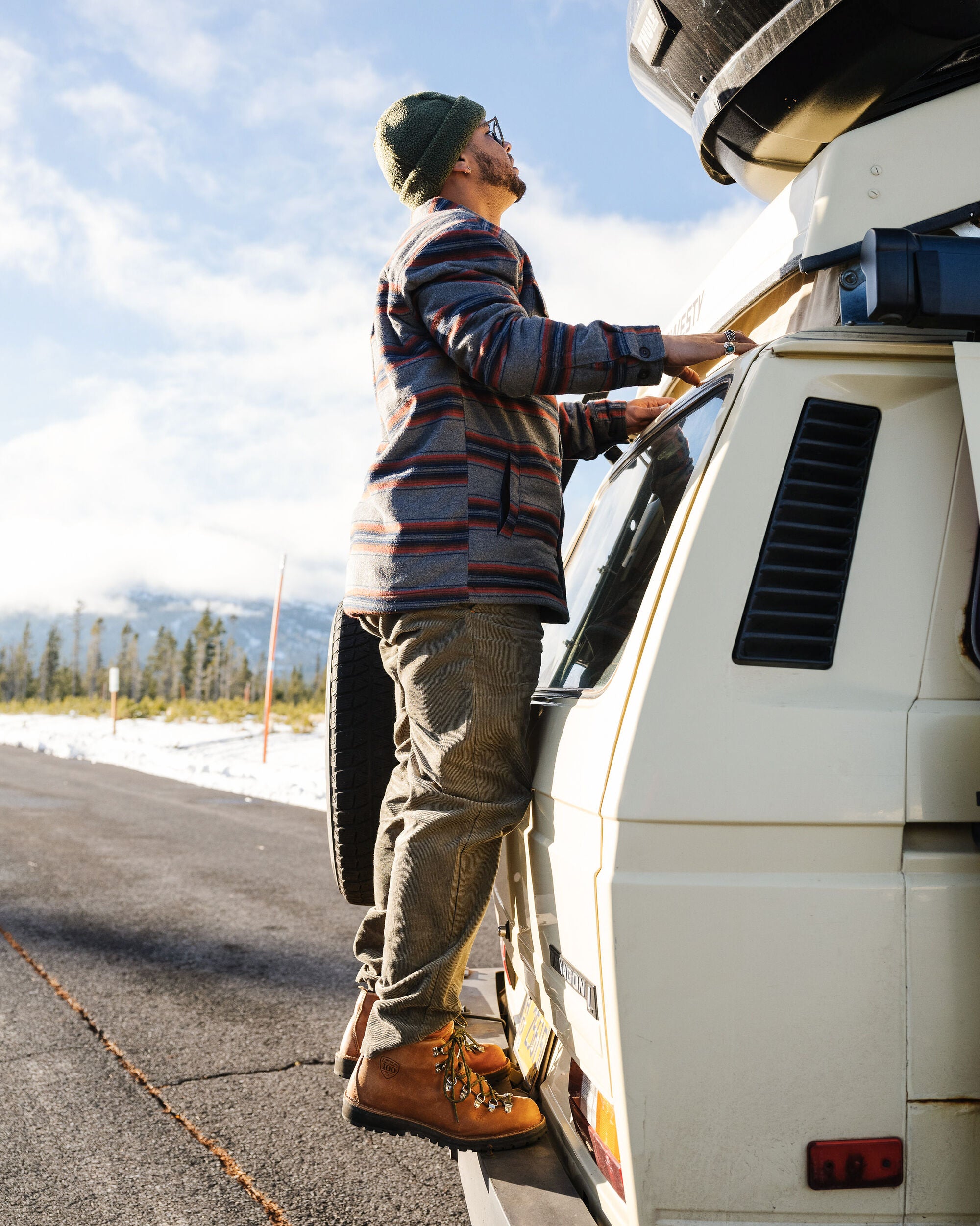 Freestyle Sherpa-Lined Overshirt - Grey Marl Stripe - Lifestyle