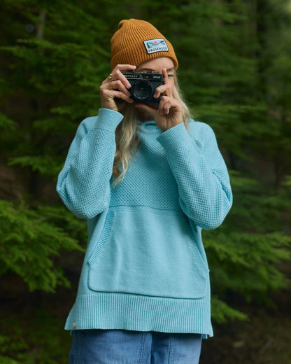 Cove Organic Cotton Knitted Hoodie - Retro Blue  - Lifestyle