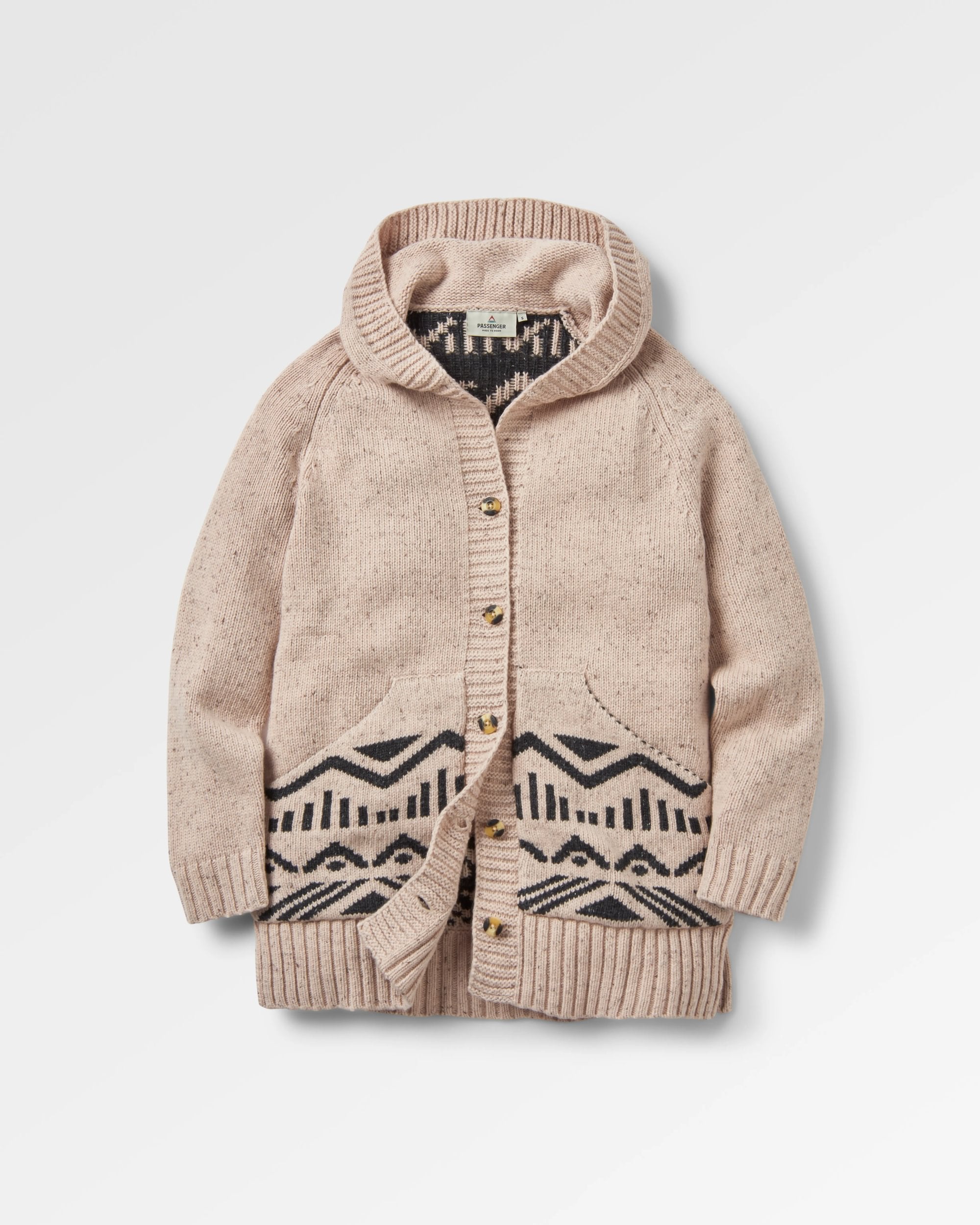 Snoozle Recycled Knitted Hooded Cardigan - Oatmeal - Flatlay
